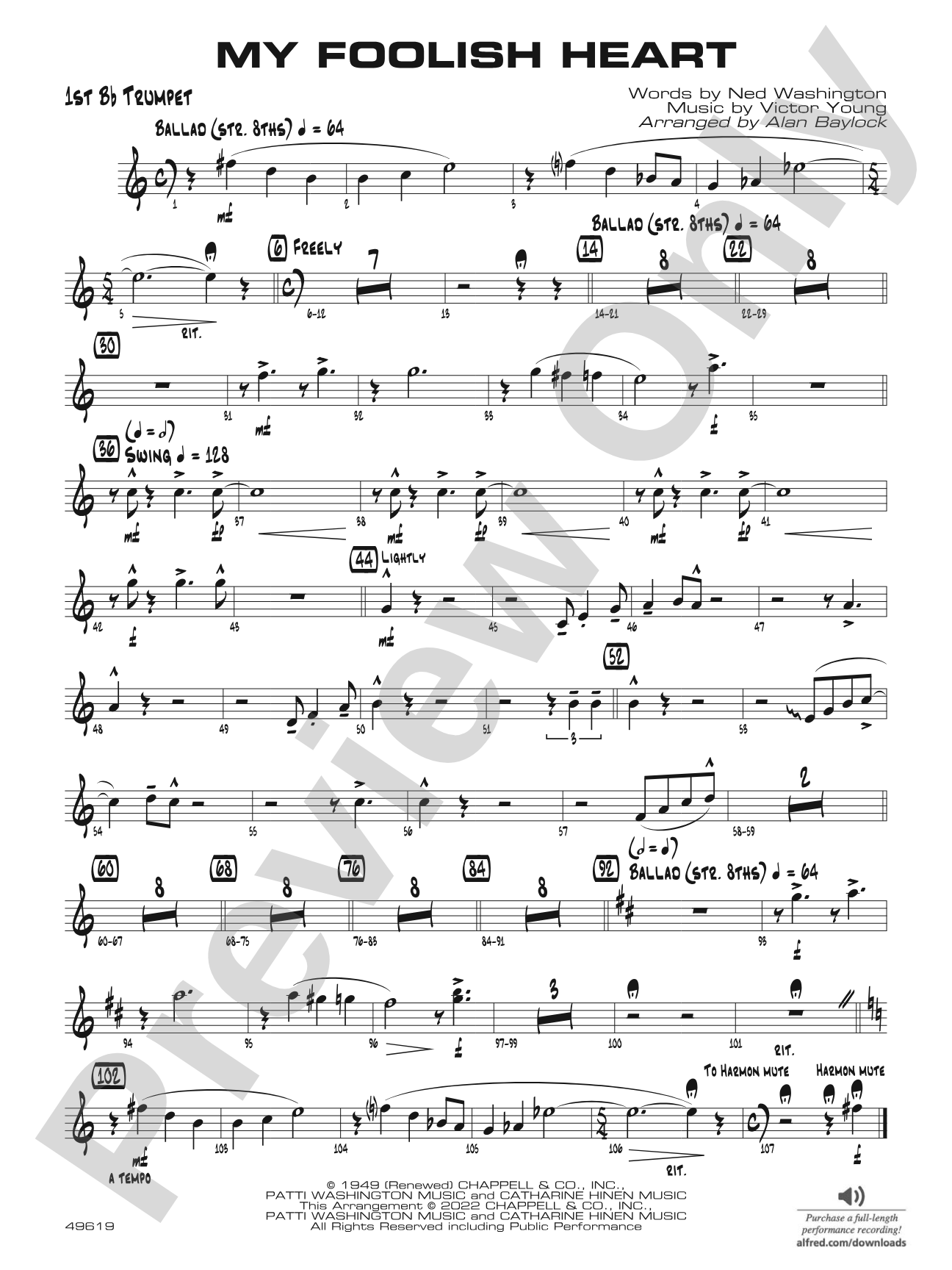 My Foolish Heart: 1st B-flat Trumpet