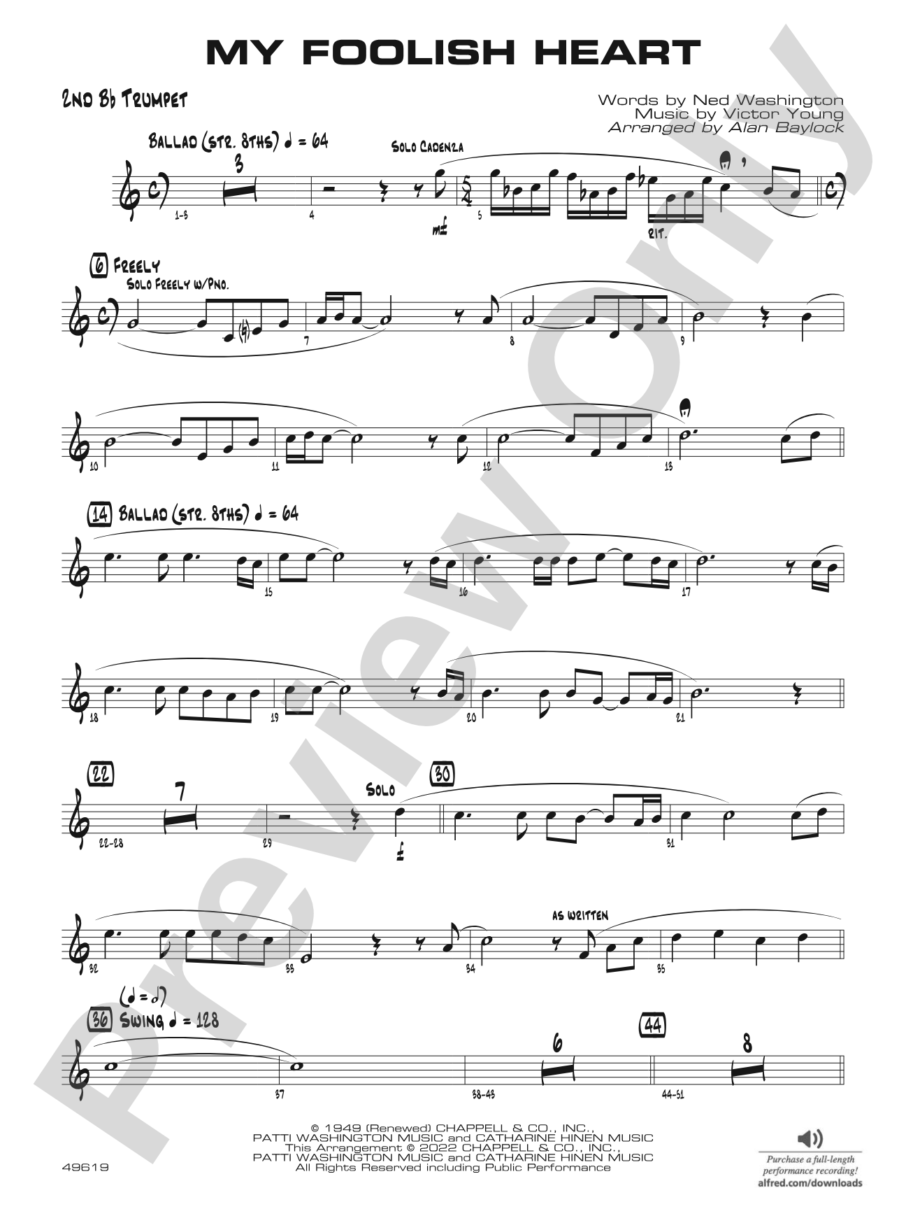 My Foolish Heart: 2nd B-flat Trumpet