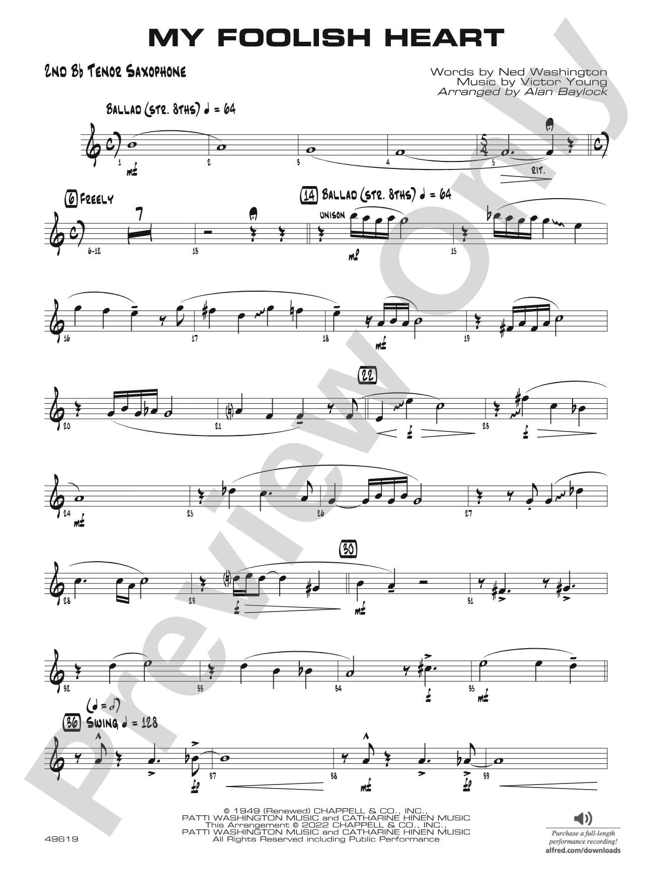 My Foolish Heart: 2nd B-flat Tenor Saxophone