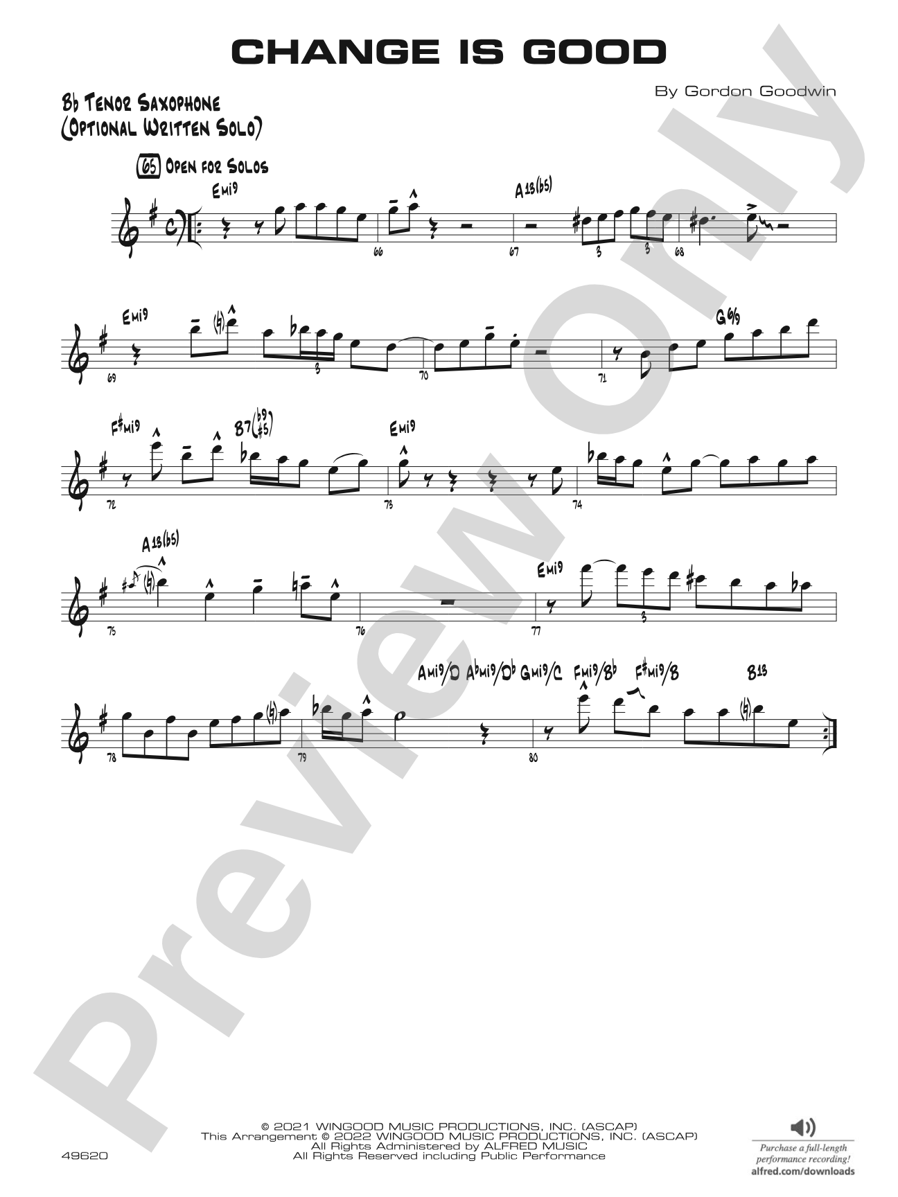 Change Is Good: Bb Tenor Sax Optional Solo