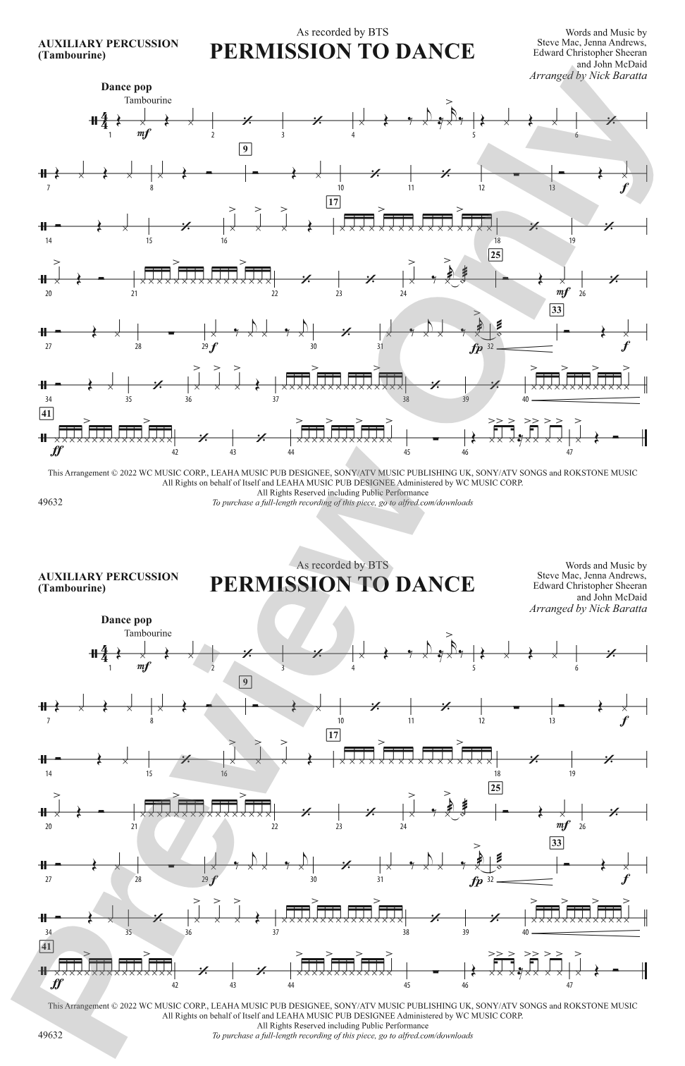 Permission to Dance: Auxiliary Percussion