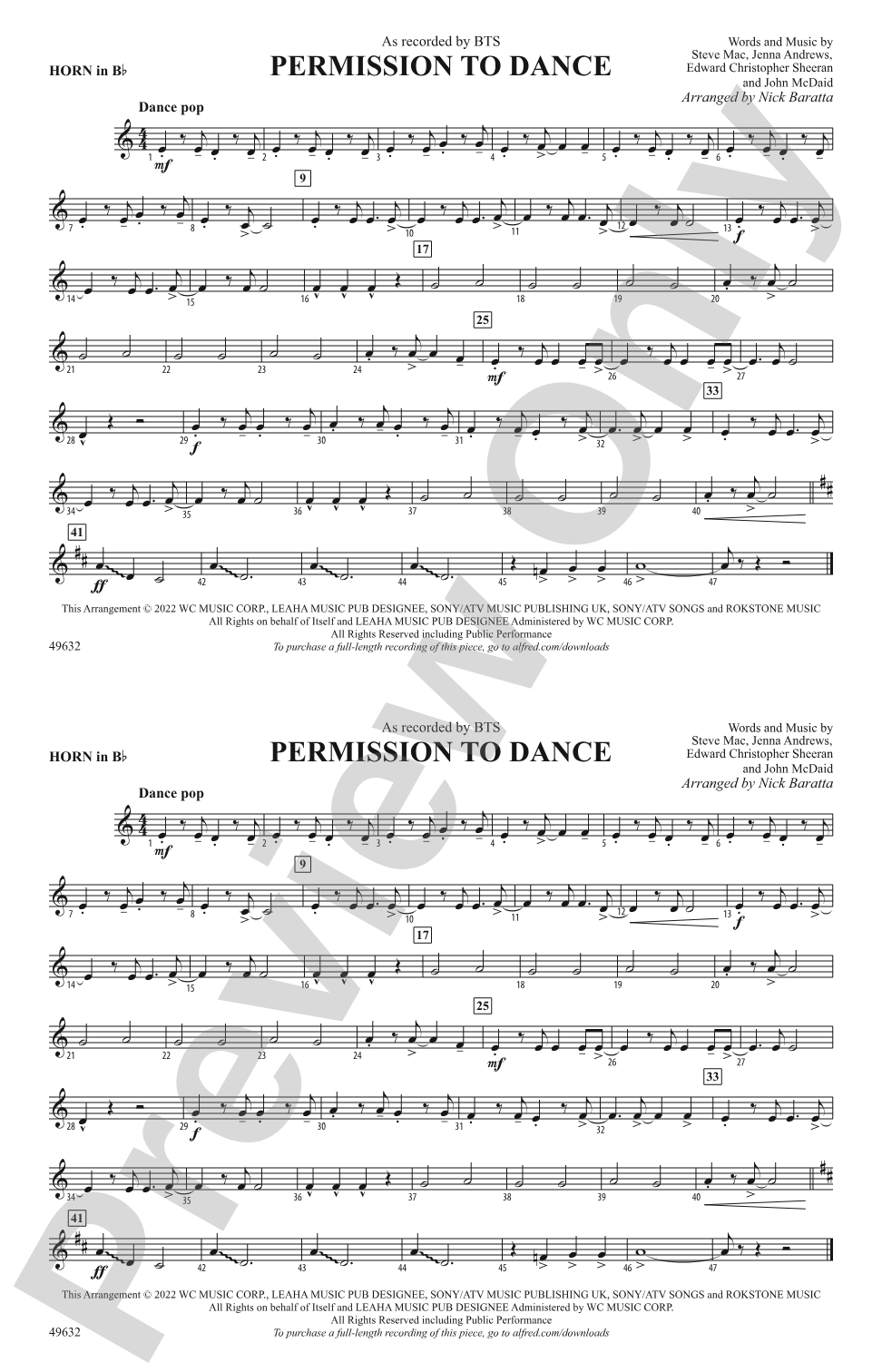 Permission to Dance: Horn in B flat