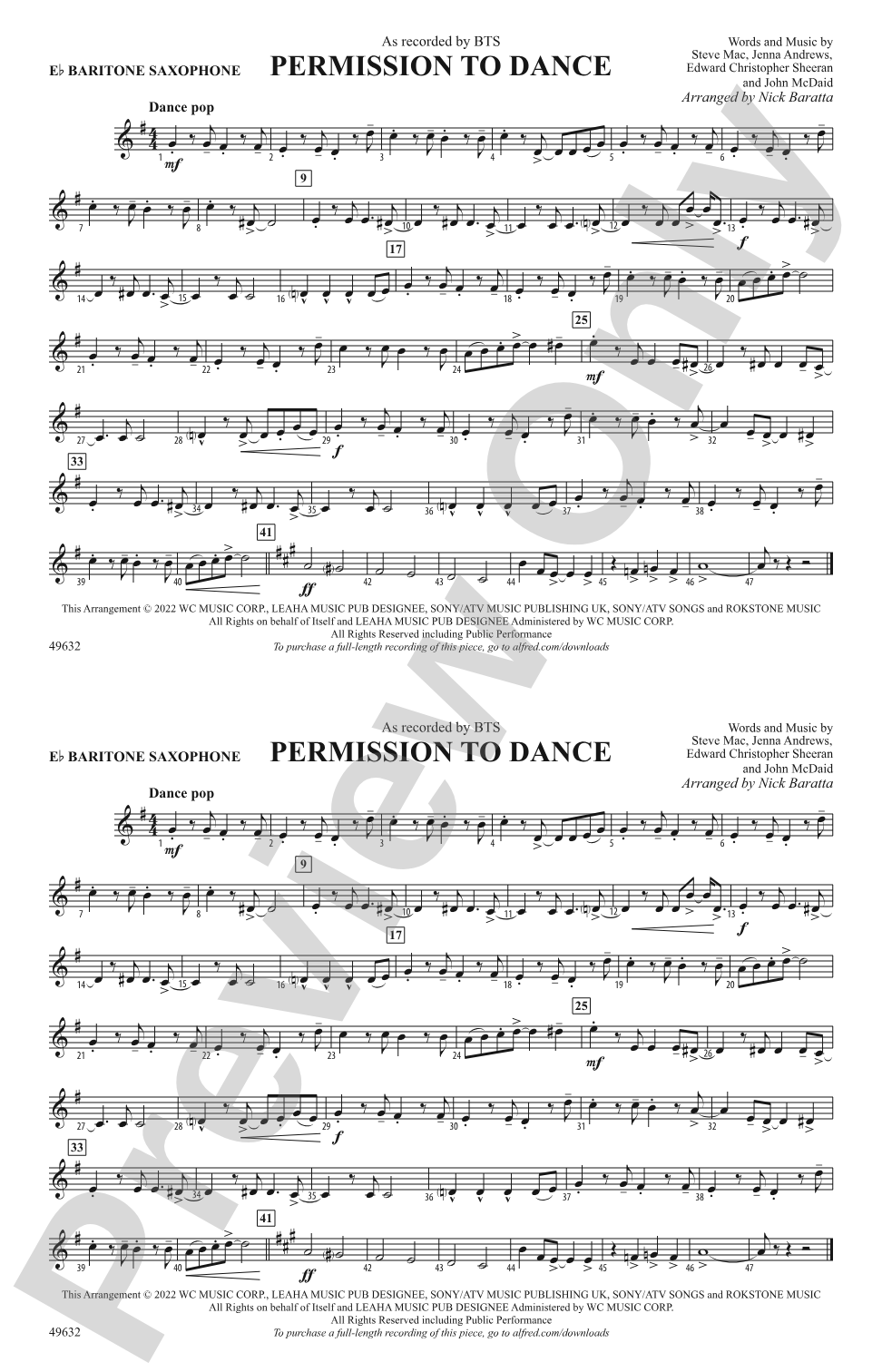 Permission to Dance: E-flat Baritone Saxophone