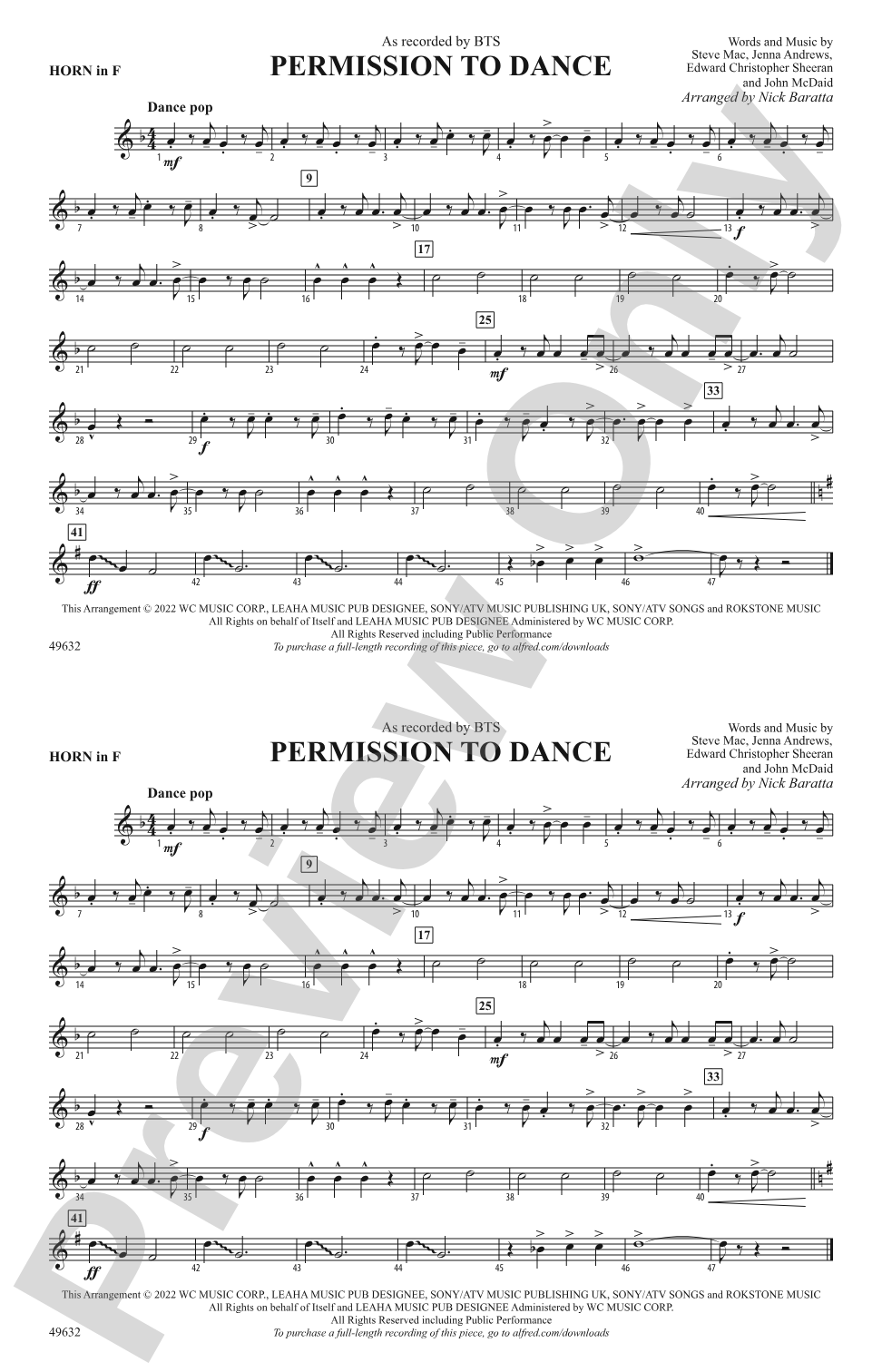 Permission to Dance: 1st F Horn