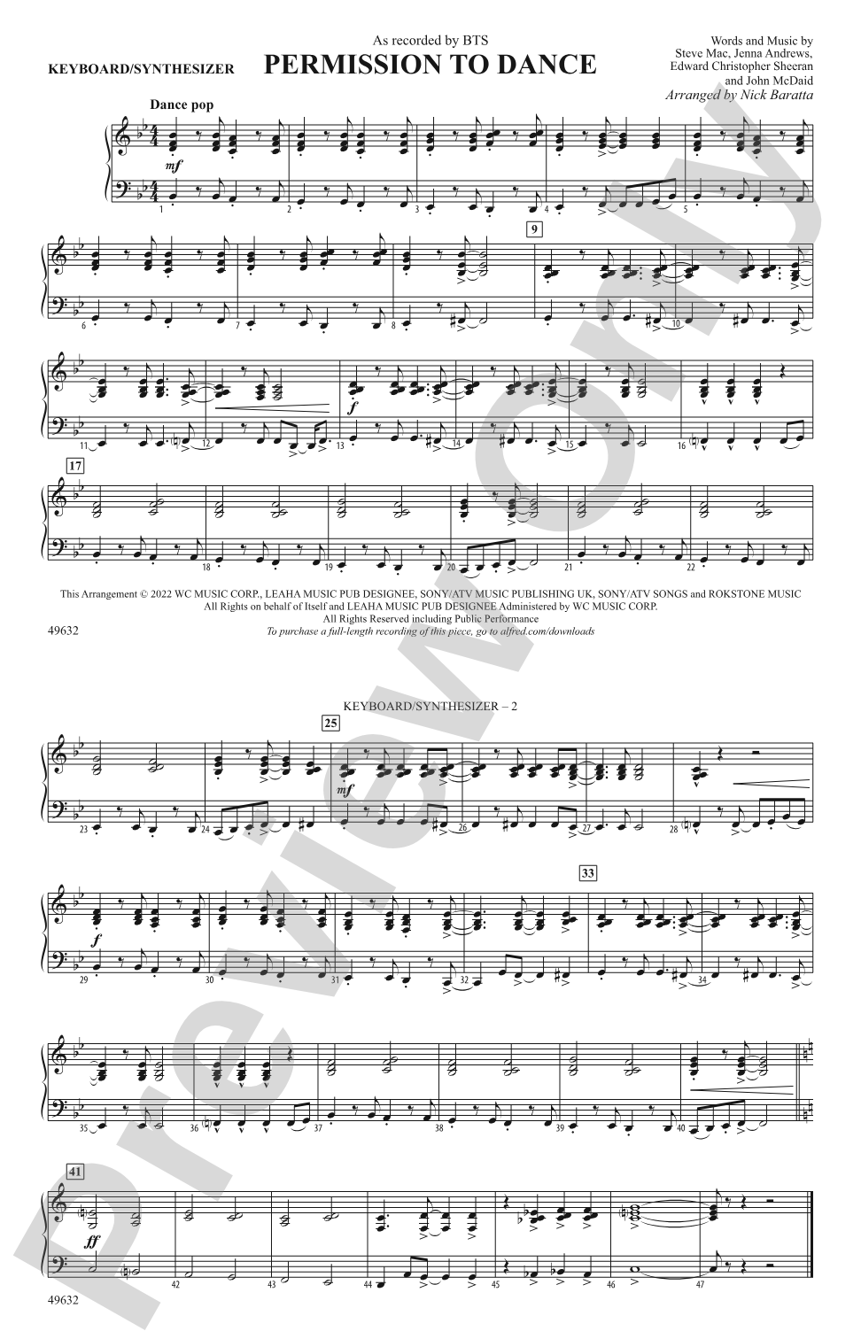 Permission to Dance: Piano Accompaniment