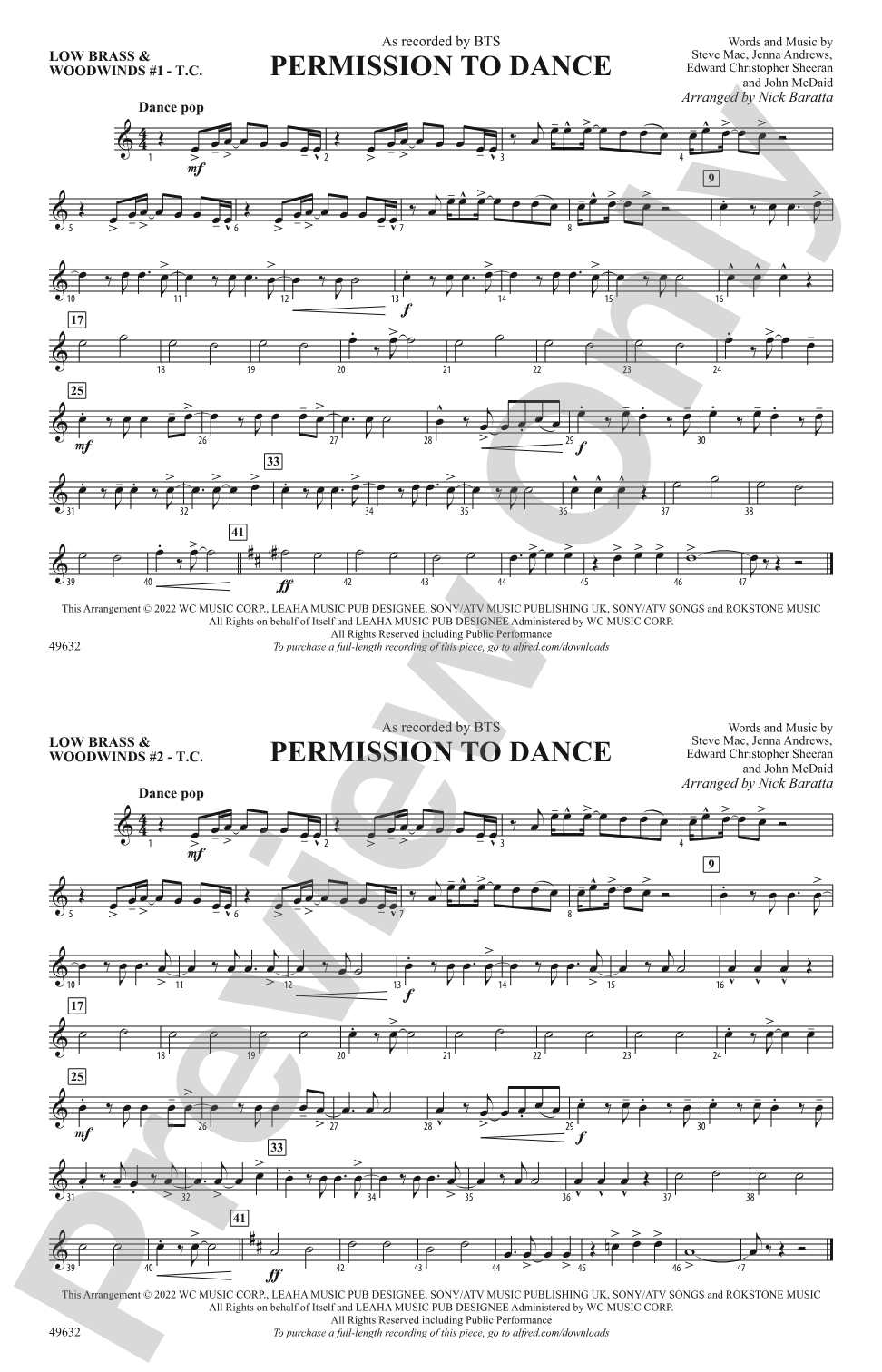 Permission to Dance: Low Brass & Woodwinds #1 - Treble Clef