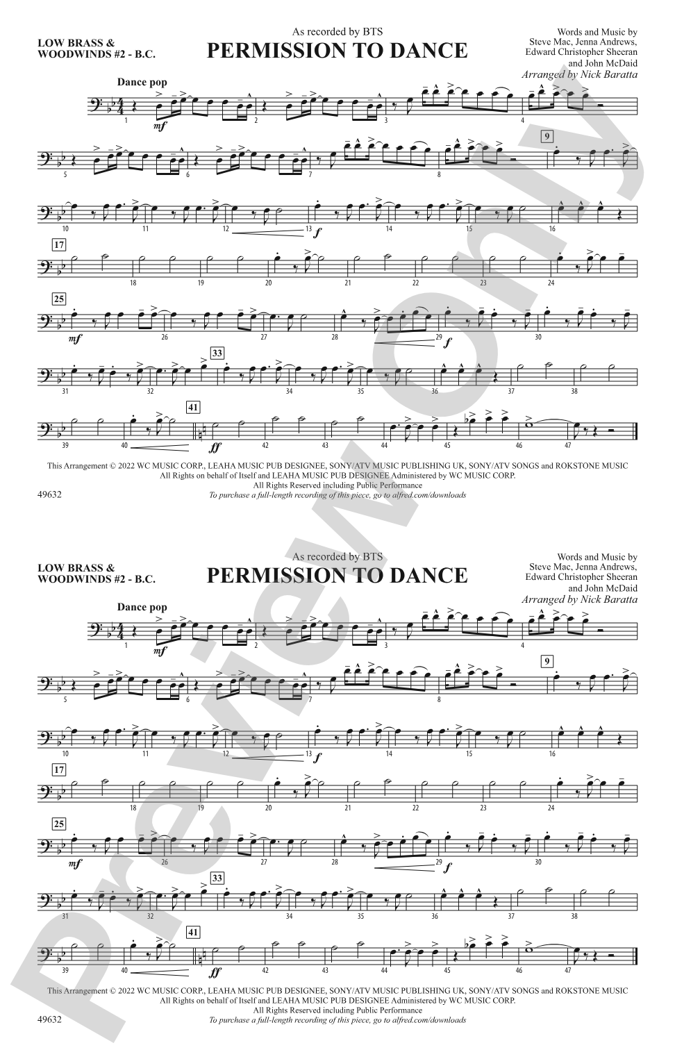 Permission to Dance: Low Brass & Woodwinds #2 - Bass Clef