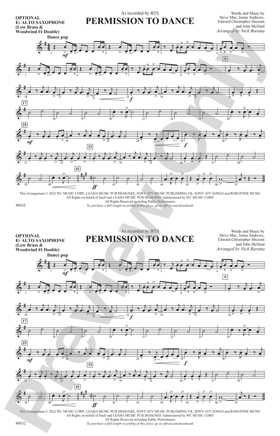 Permission to Dance: Optional Alto Sax