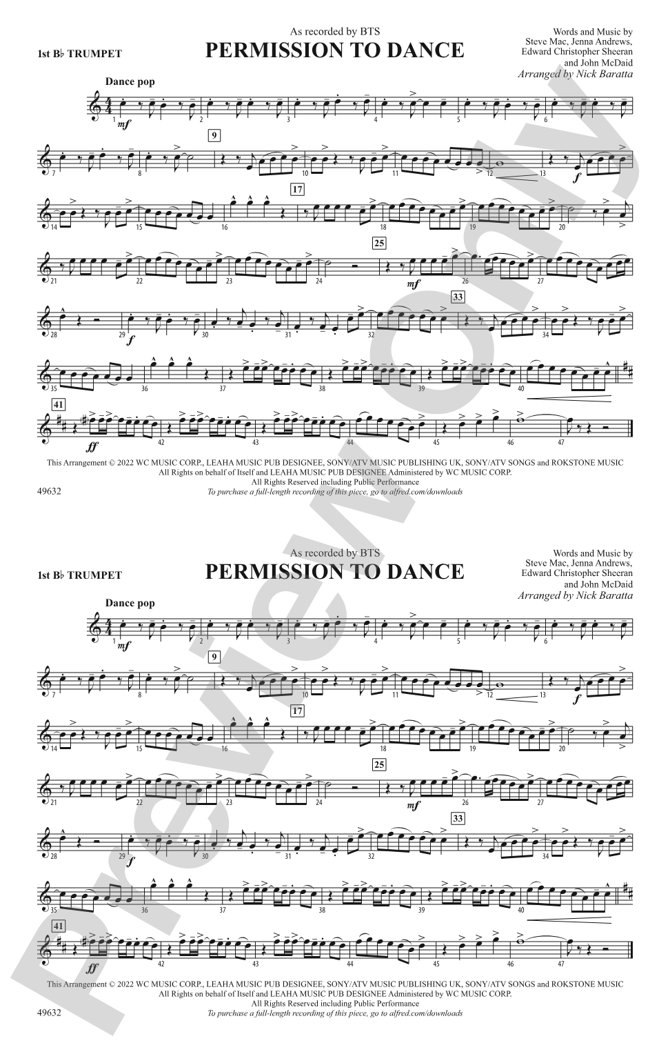 Permission to Dance: 1st B-flat Trumpet