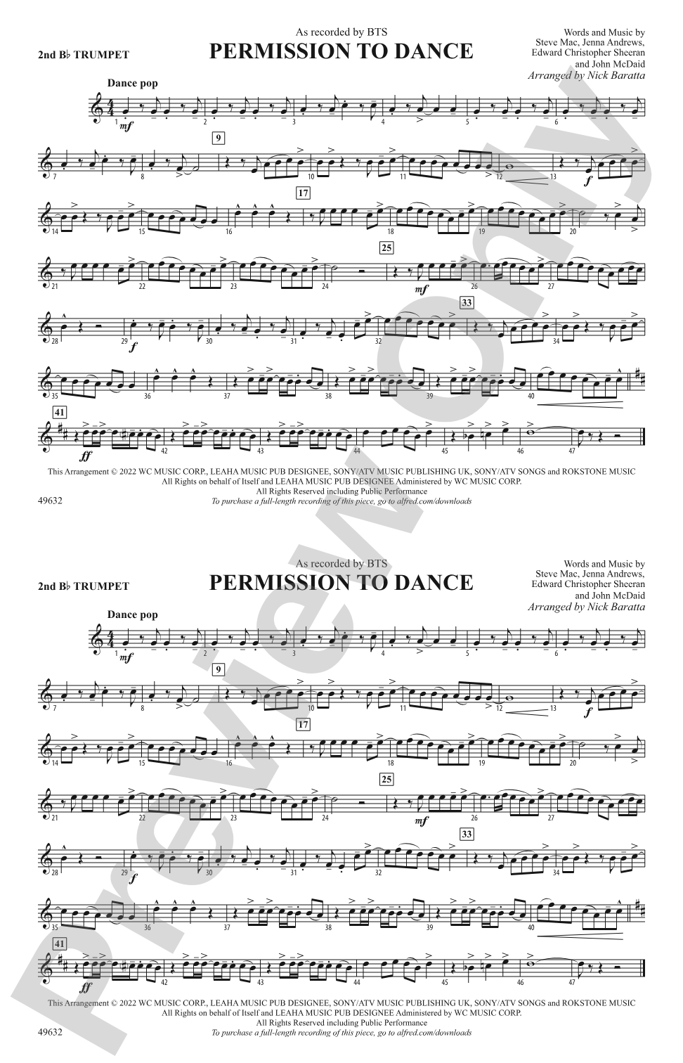 Permission to Dance: 2nd B-flat Trumpet