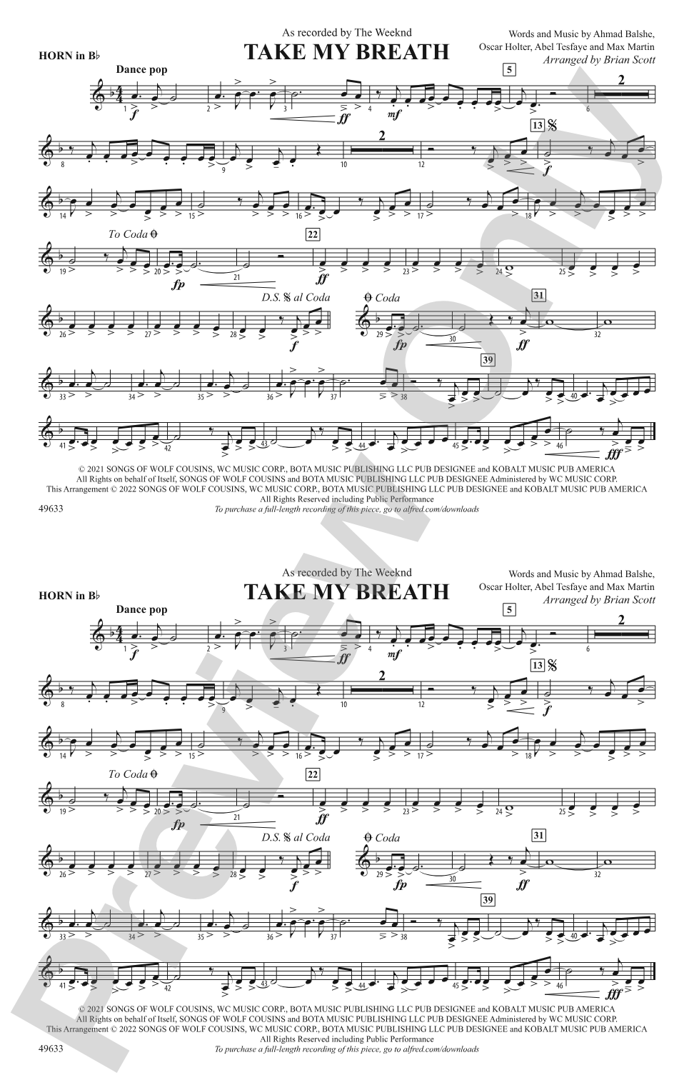 Take My Breath: Horn in B flat