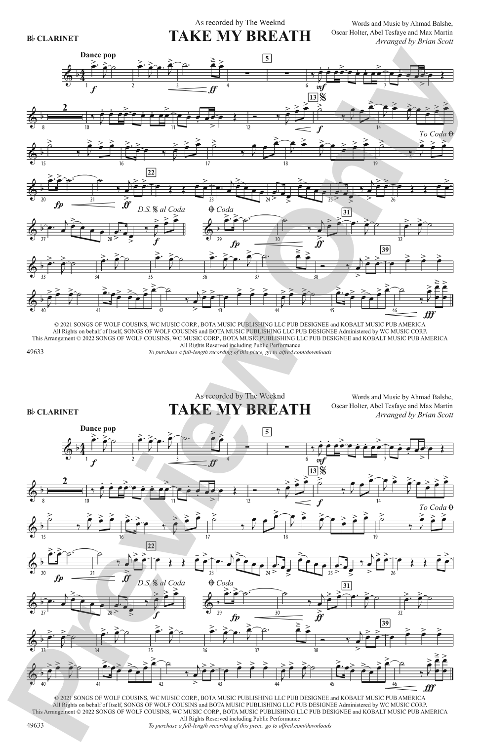 Take My Breath: 1st B-flat Clarinet