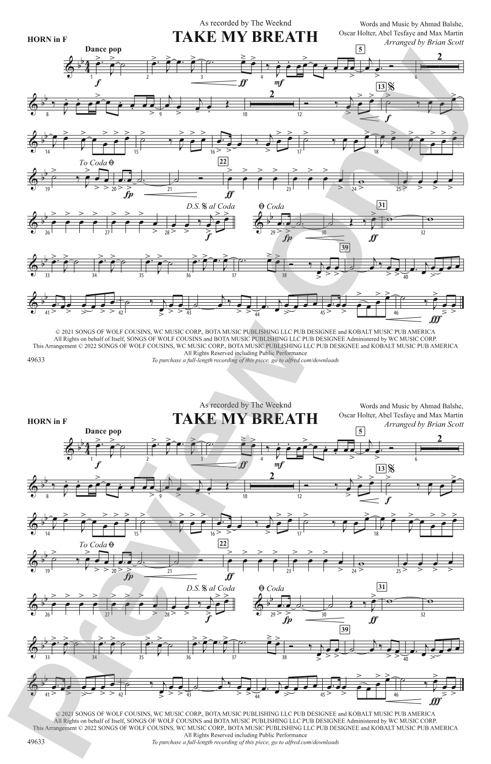 Take My Breath: 1st F Horn