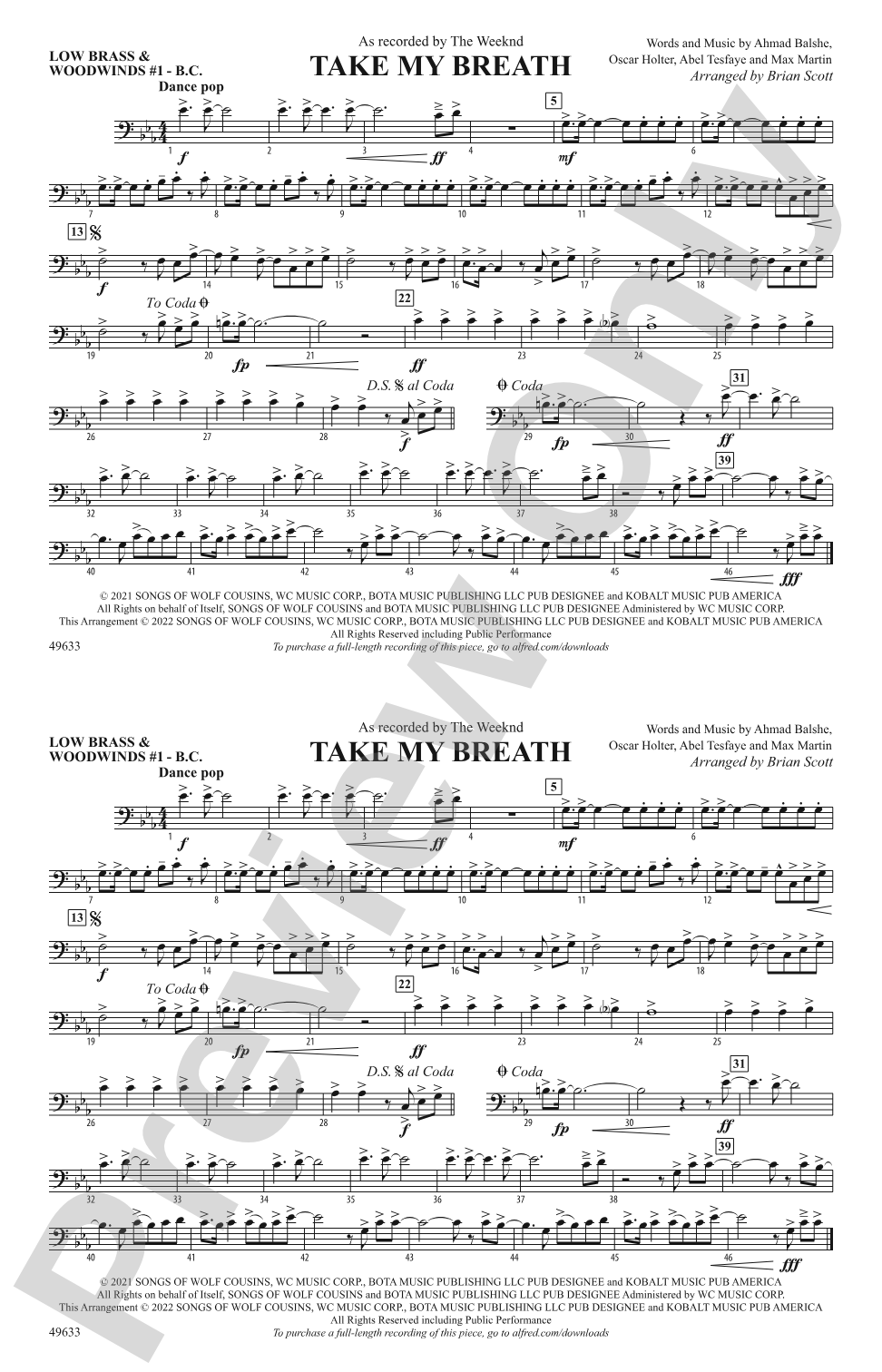 Take My Breath: Low Brass & Woodwinds #1 - Bass Clef