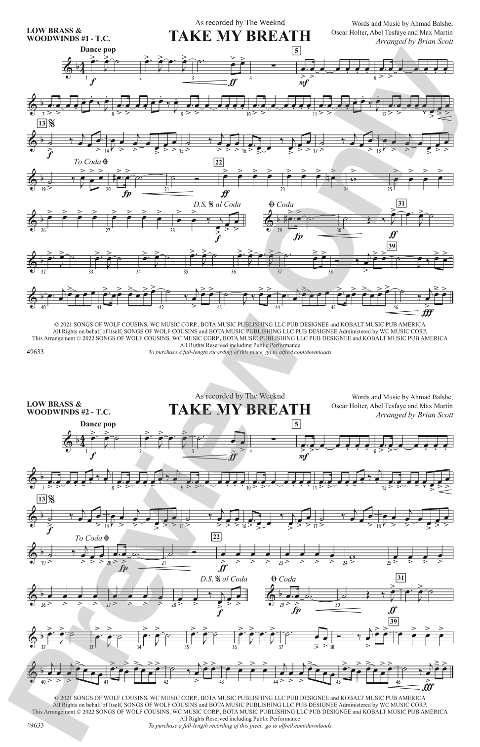 Take My Breath: Low Brass & Woodwinds #1 - Treble Clef