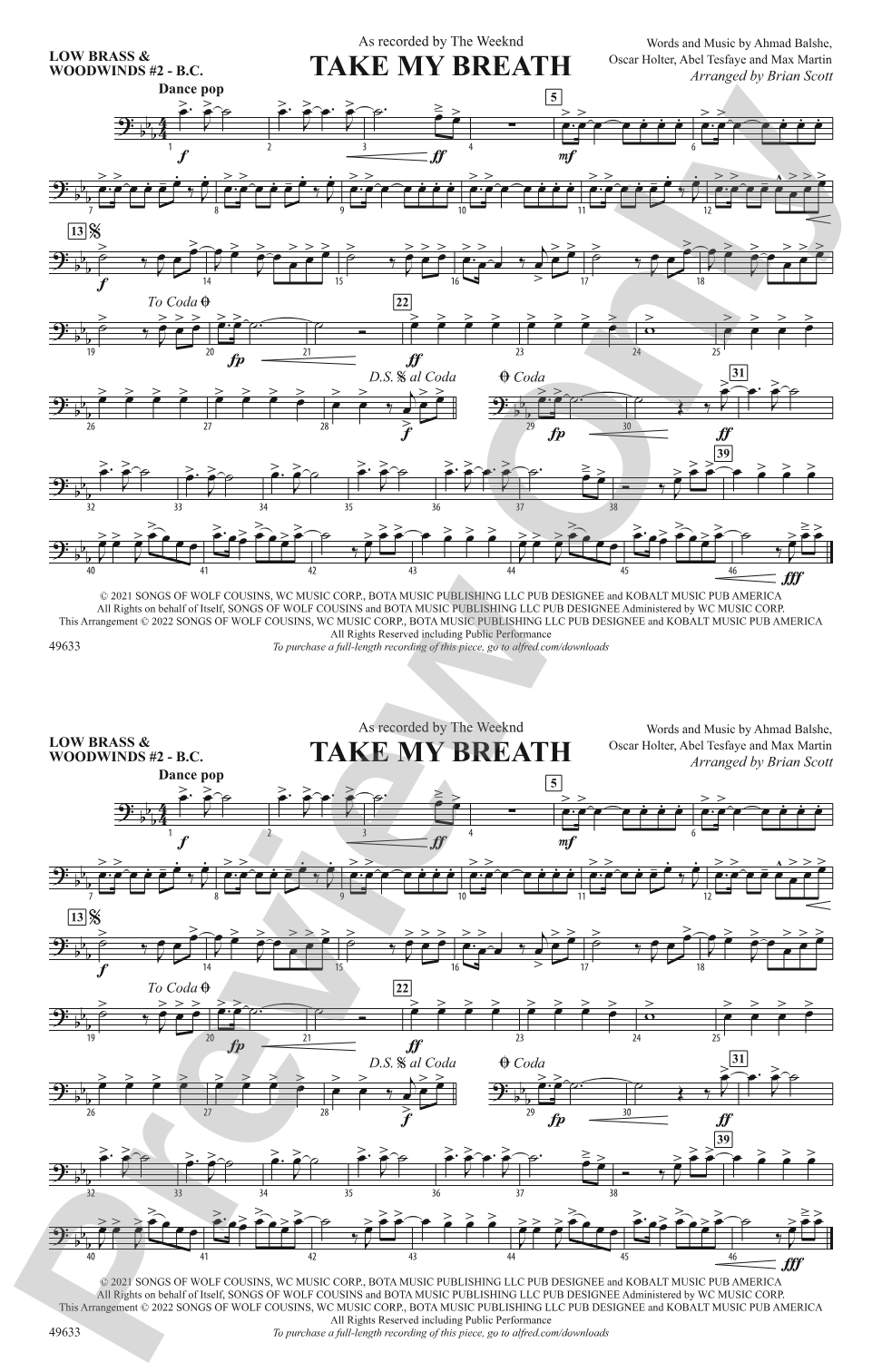 Take My Breath: Low Brass & Woodwinds #2 - Bass Clef