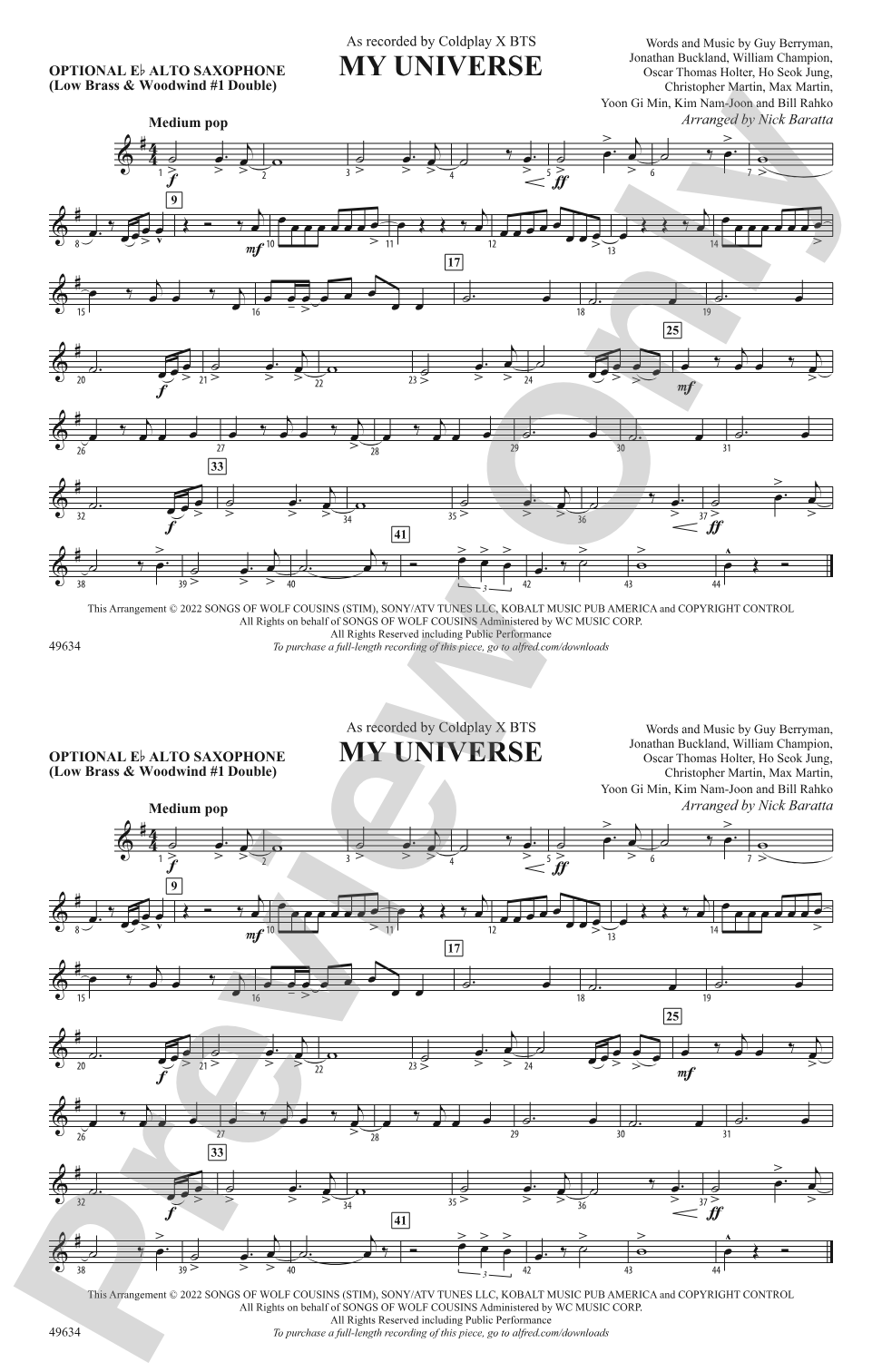 My Universe: Optional Alto Sax