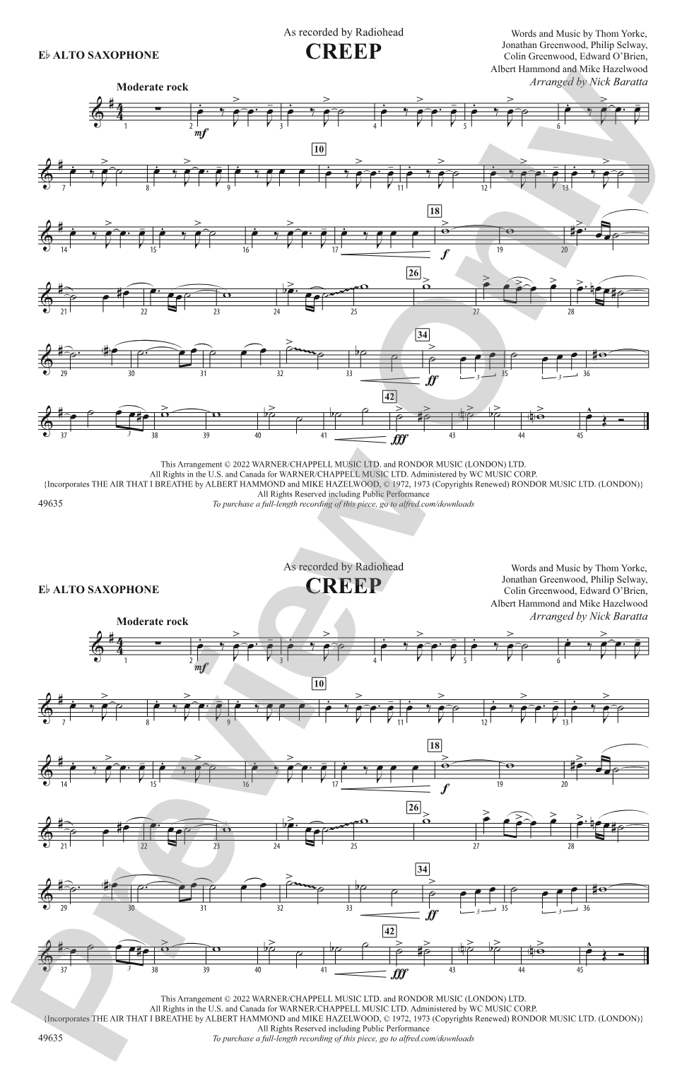 Creep: E-flat Alto Saxophone