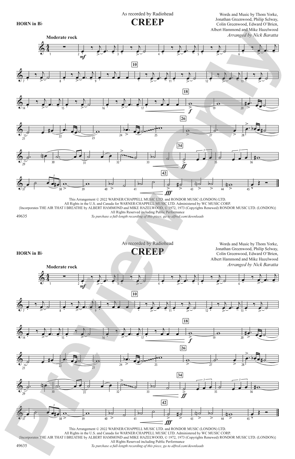 Creep: Horn in B flat