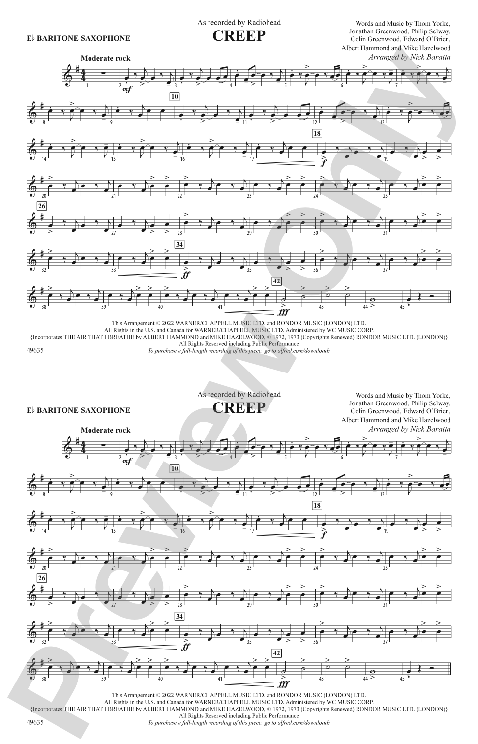 Creep: E-flat Baritone Saxophone