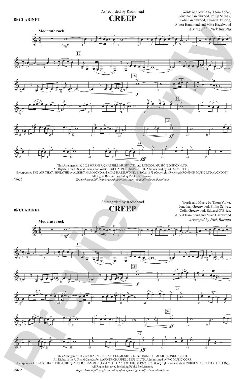 Creep: 1st B-flat Clarinet