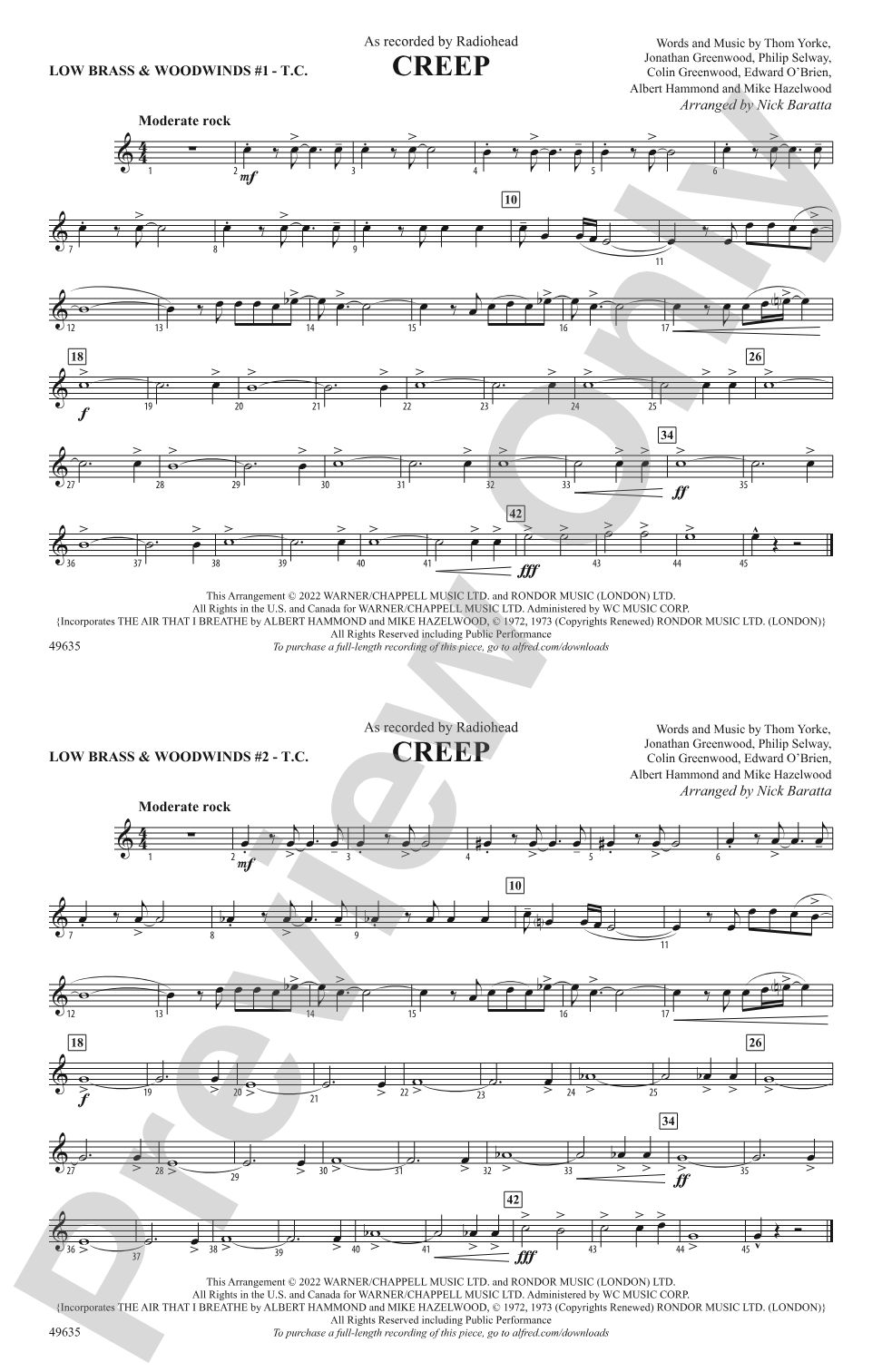 Creep: Low Brass & Woodwinds #1 - Treble Clef