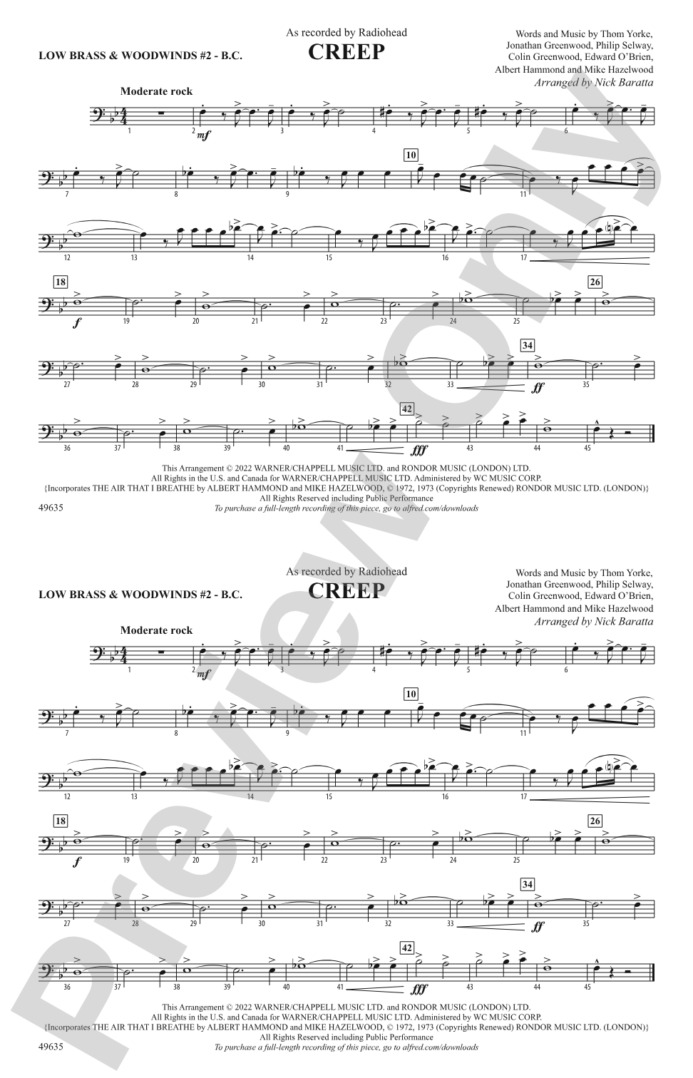 Creep: Low Brass & Woodwinds #2 - Bass Clef