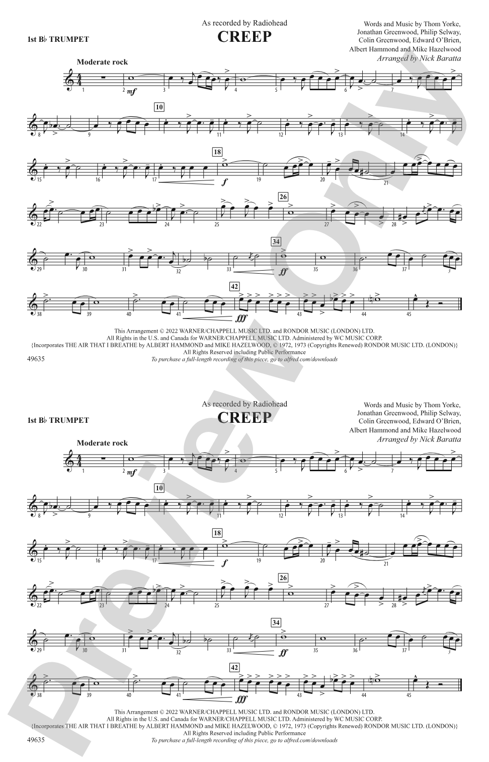 Creep: 1st B-flat Trumpet