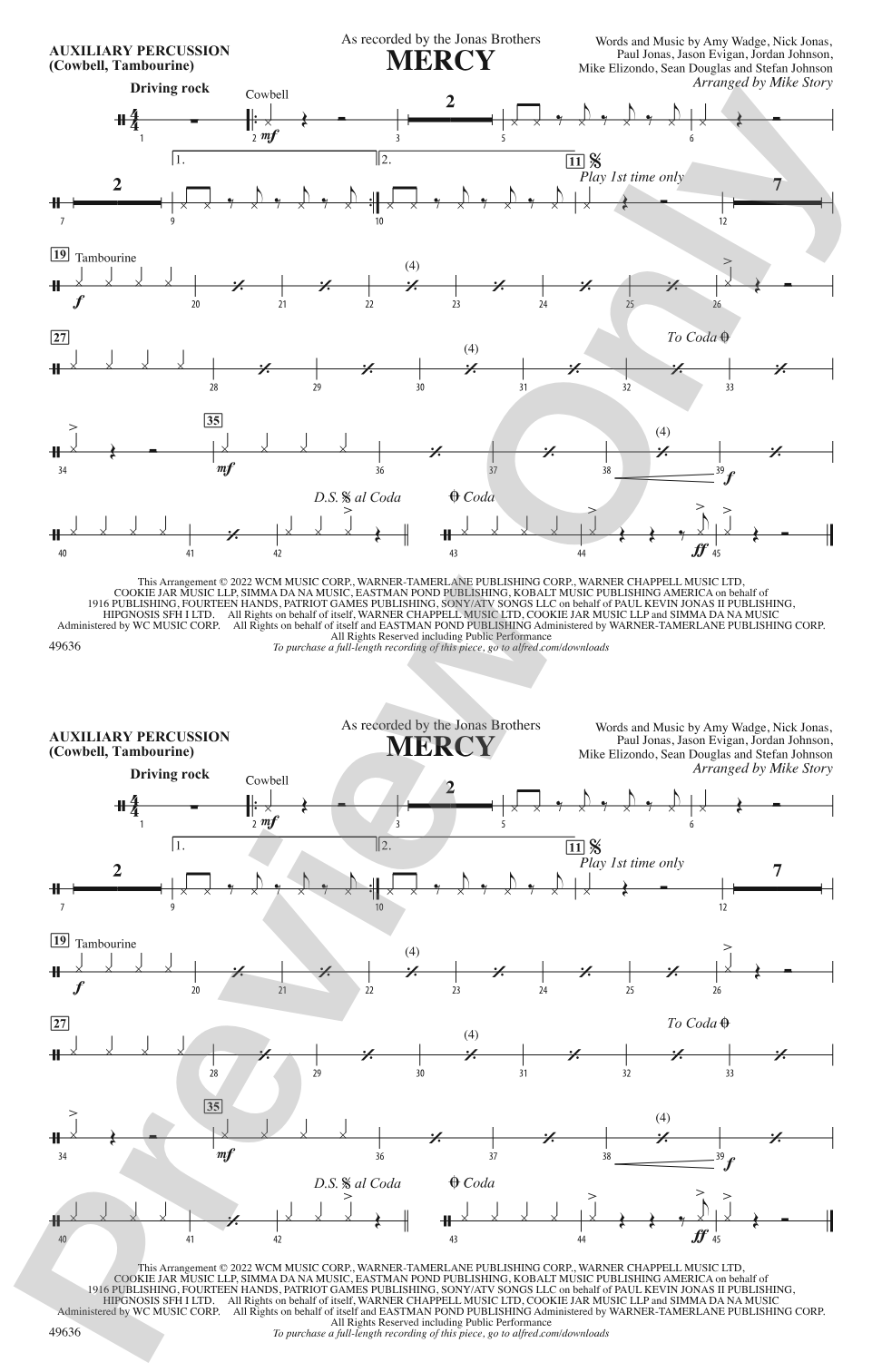 Mercy (From Space Jam: A New Legacy): Auxiliary Percussion