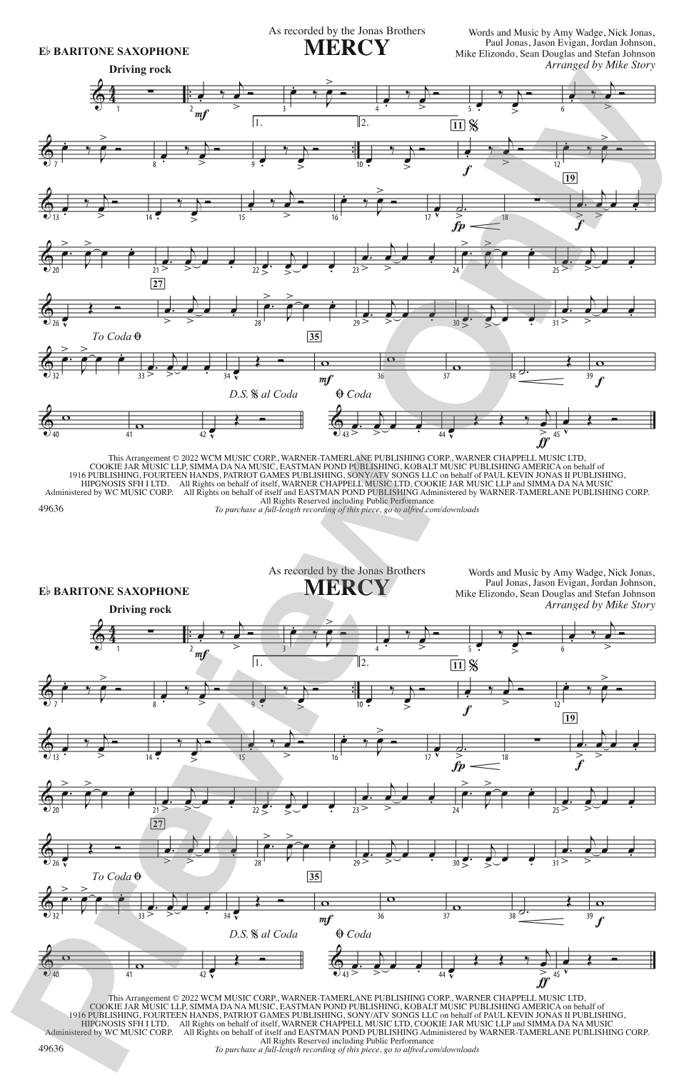 Mercy (From Space Jam: A New Legacy): E-flat Baritone Saxophone