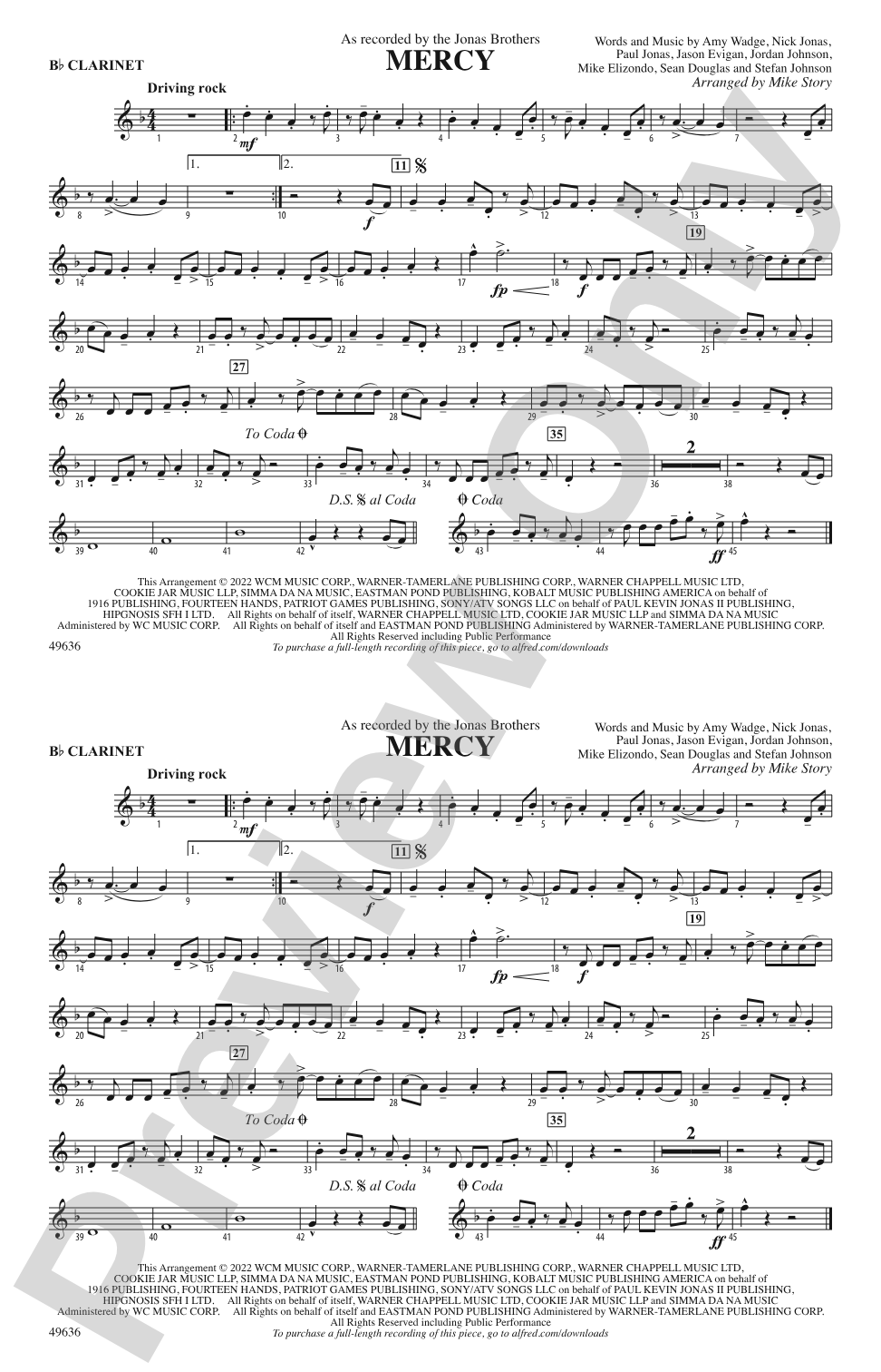 Mercy (From Space Jam: A New Legacy): 1st B-flat Clarinet