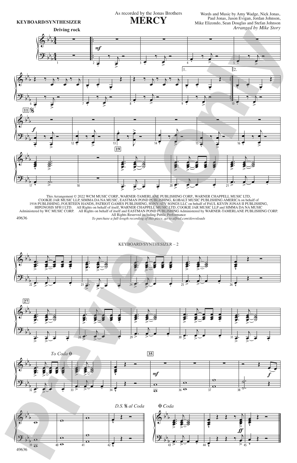 Mercy (From Space Jam: A New Legacy): Piano Accompaniment