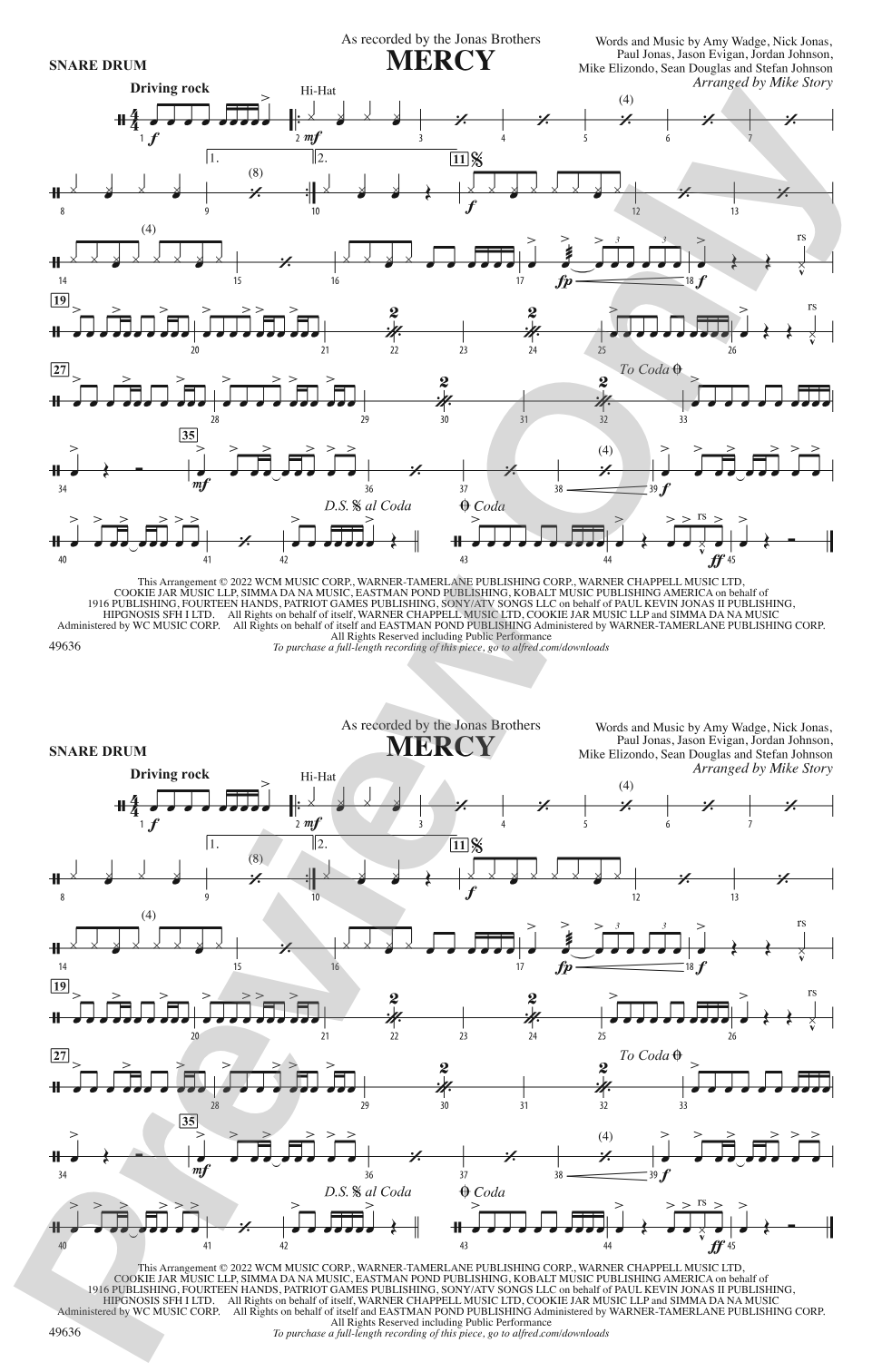 Mercy (From Space Jam: A New Legacy): Snare Drum