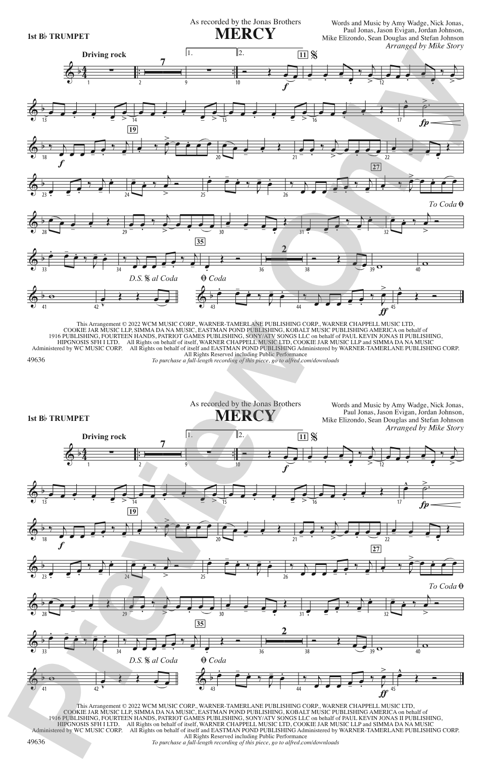 Mercy (From Space Jam: A New Legacy): 1st B-flat Trumpet