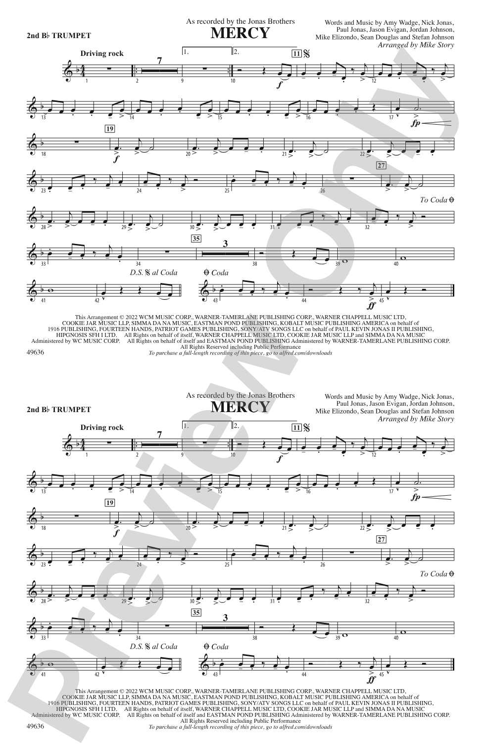 Mercy (From Space Jam: A New Legacy): 2nd B-flat Trumpet
