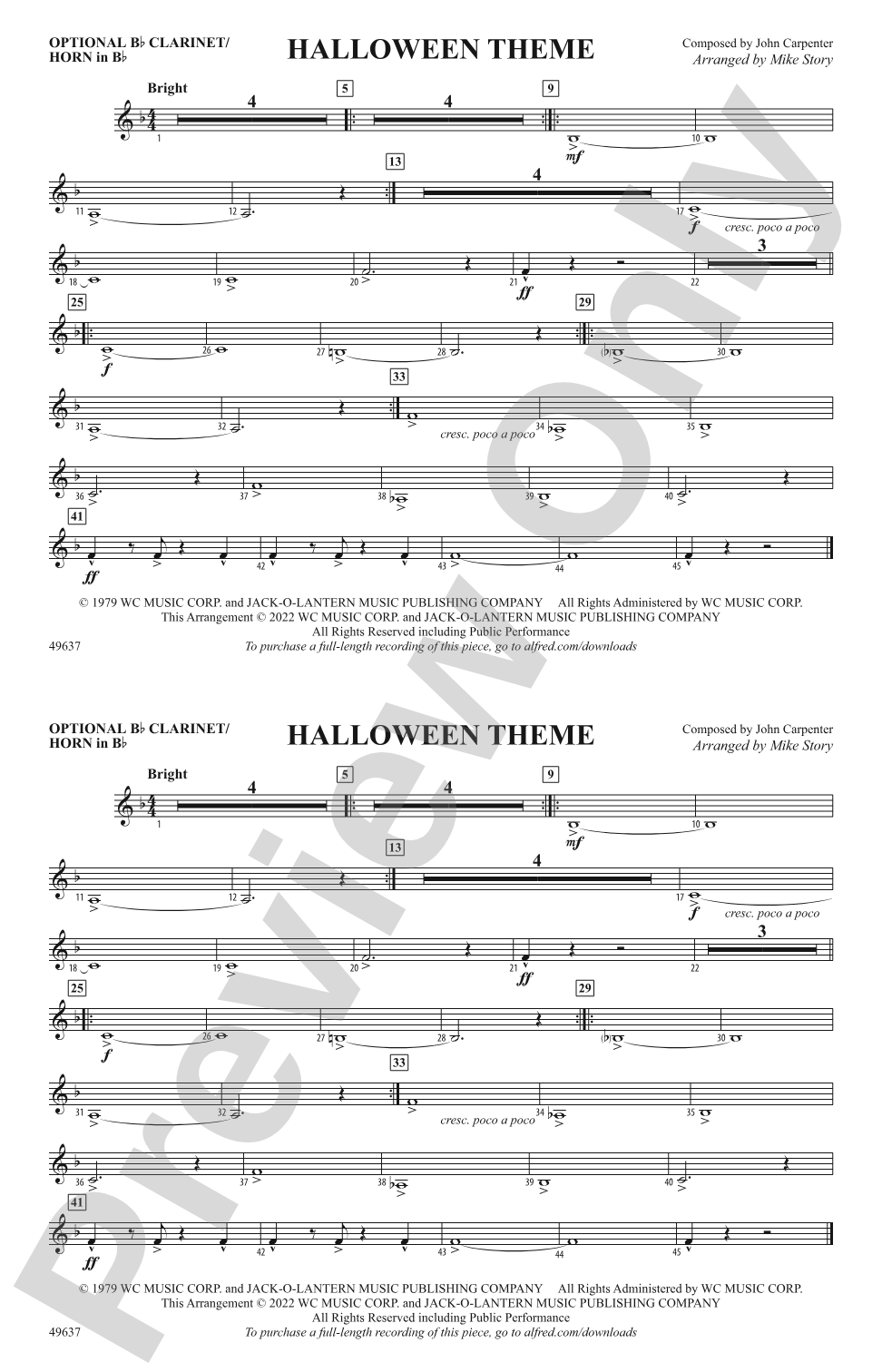 Halloween Theme: Optional Bb Clarinet/Horn in Bb