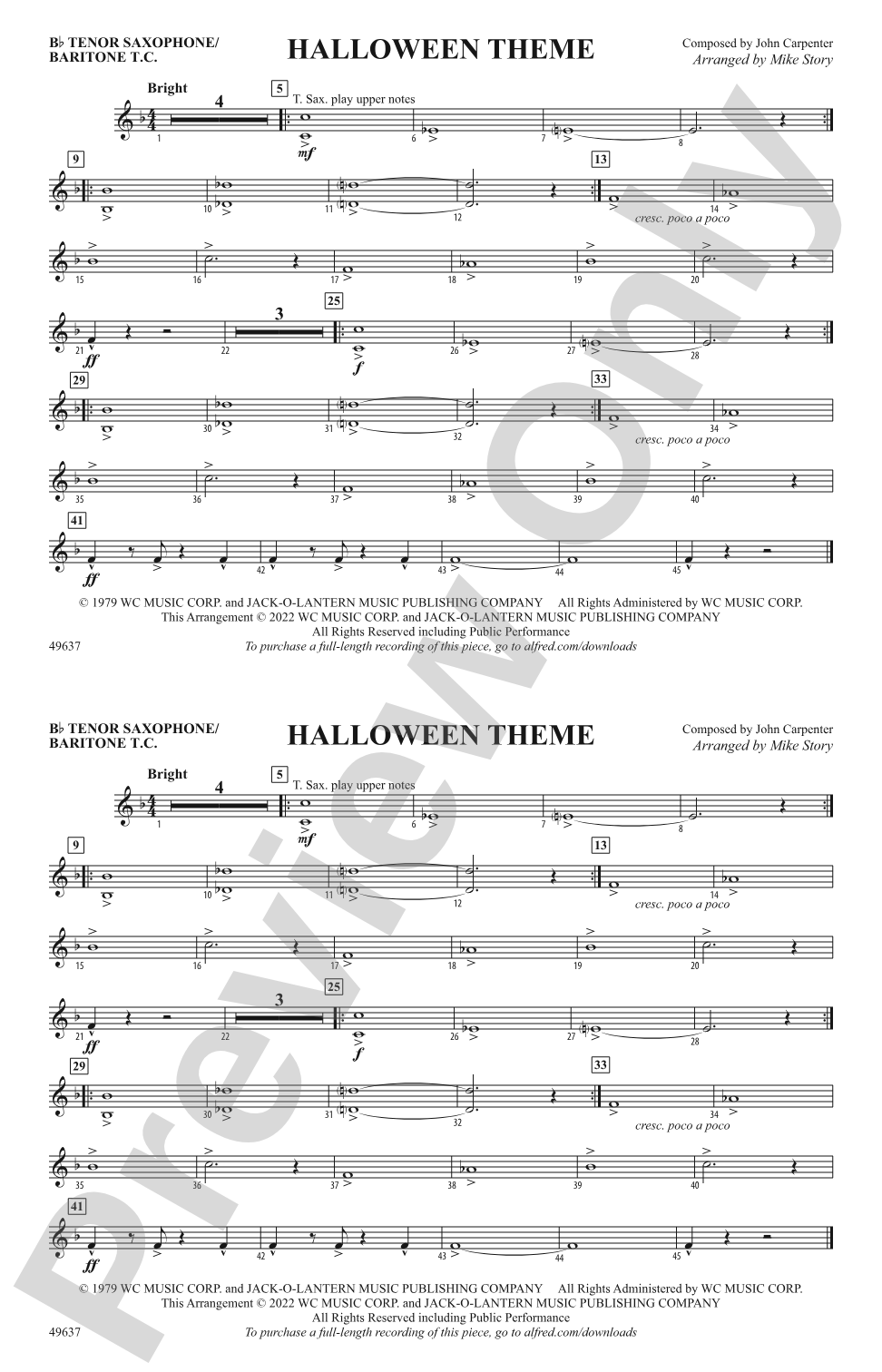 Halloween Theme: Bb Tenor Saxophone/Bartione Treble Clef