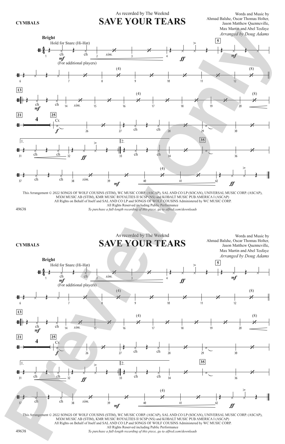 Save Your Tears: Cymbals