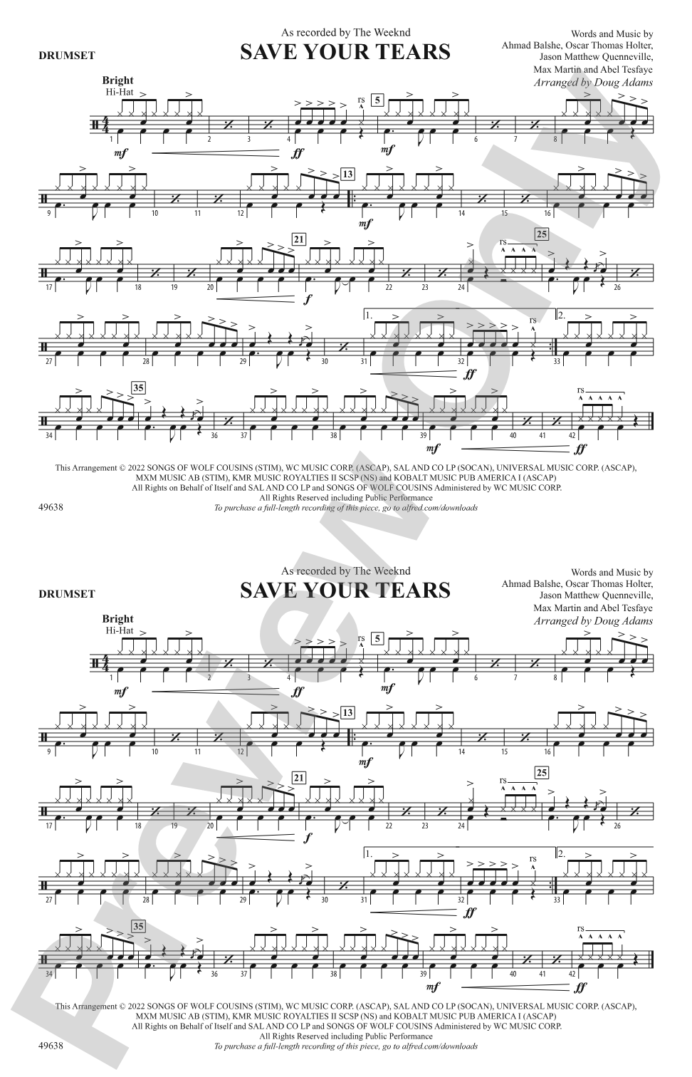 Save Your Tears: Drums