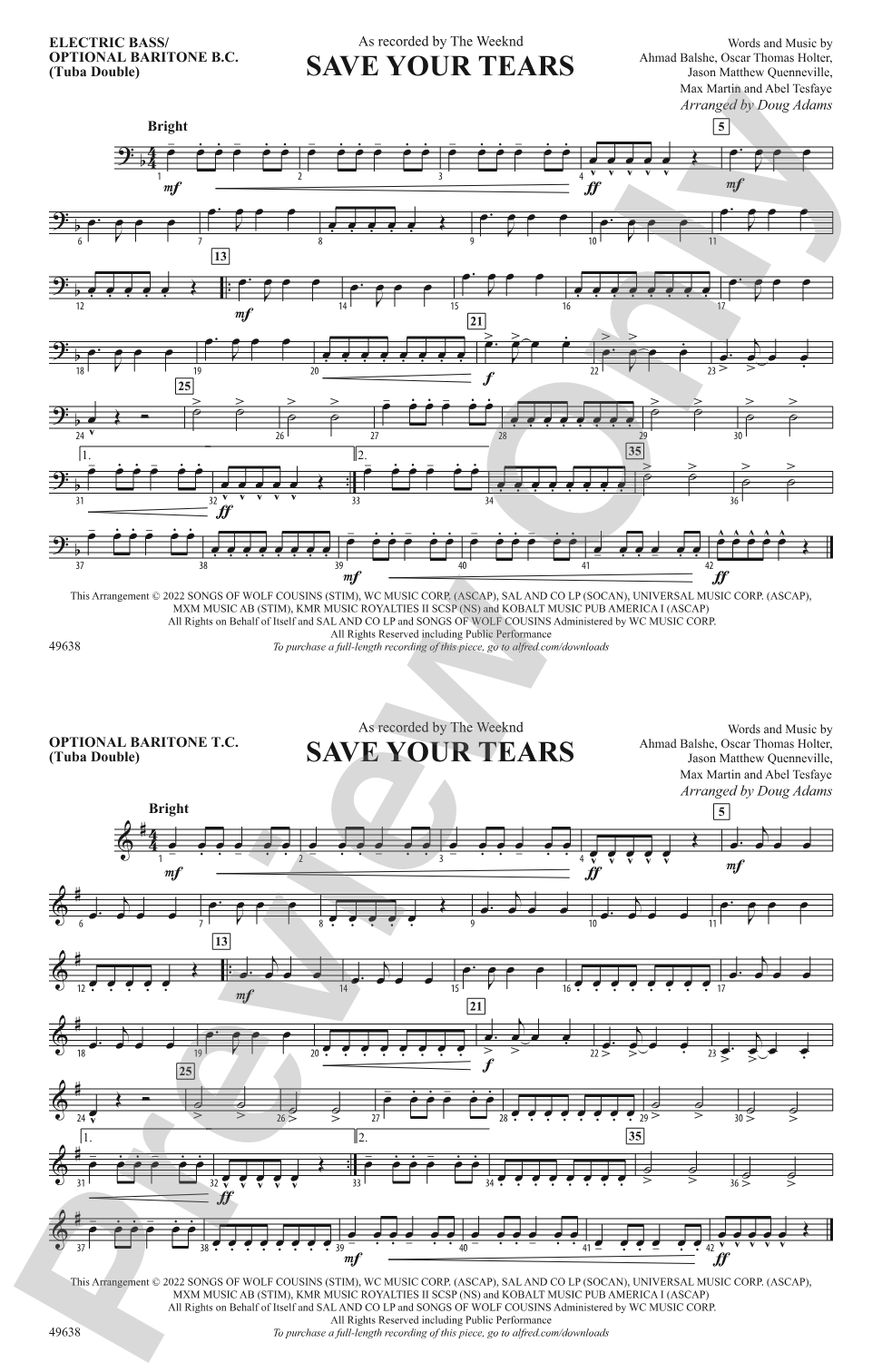Save Your Tears: Electric Bass
