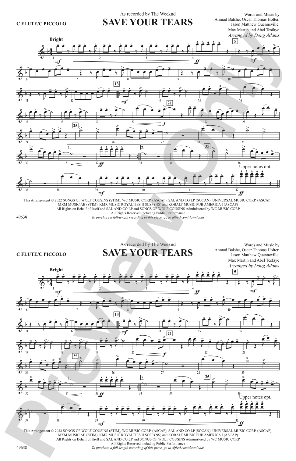 Save Your Tears: Flute