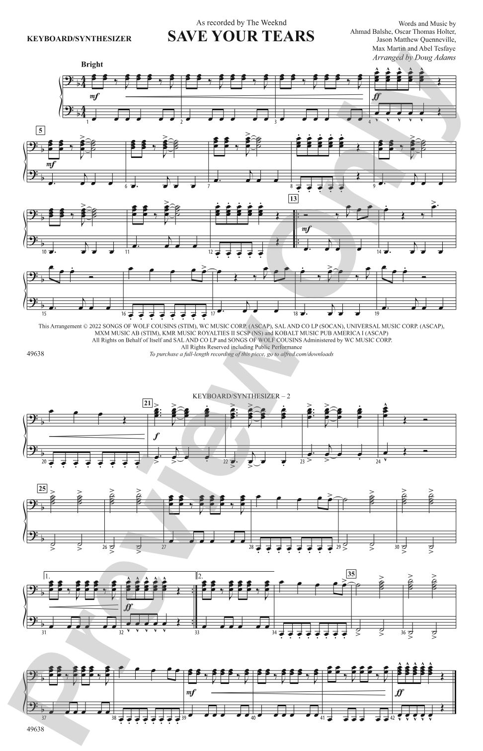 Save Your Tears: Piano Accompaniment