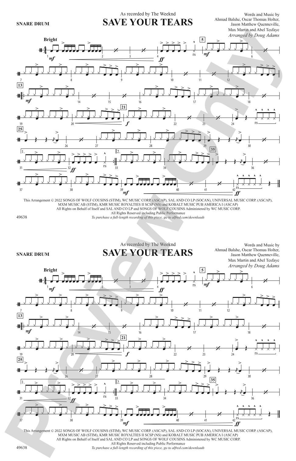 Save Your Tears: Snare Drum