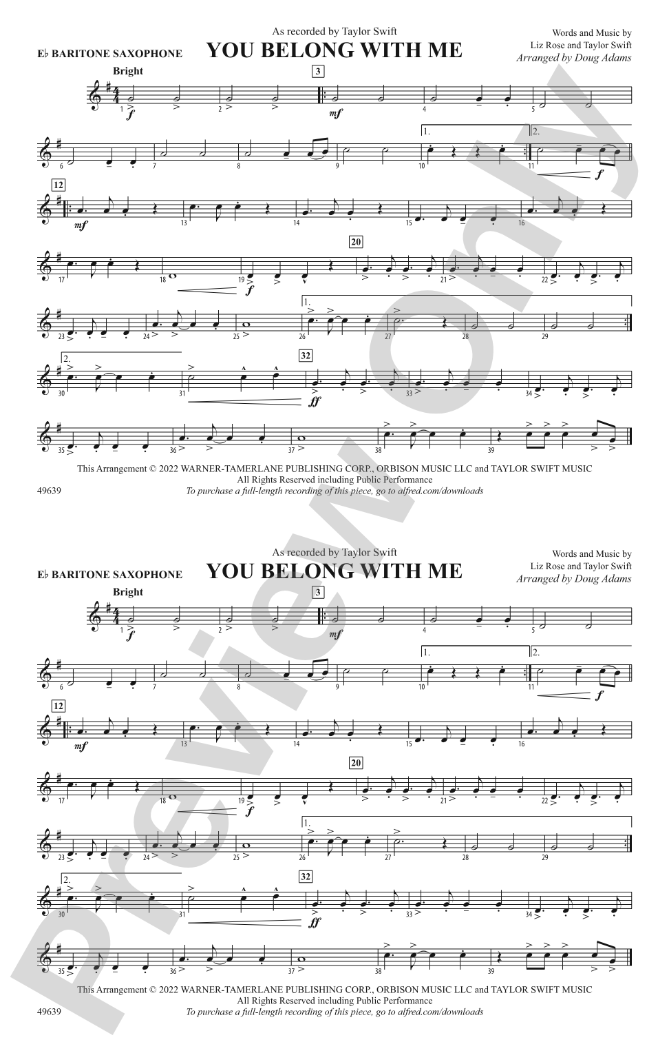 You Belong with Me: E-flat Baritone Saxophone