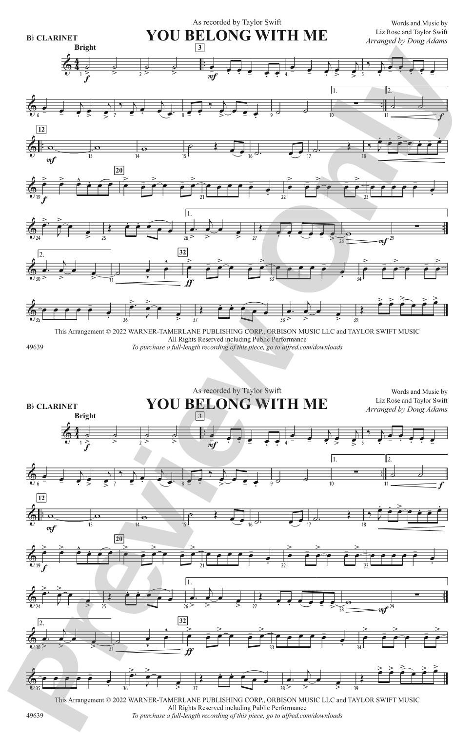 You Belong with Me: 1st B-flat Clarinet