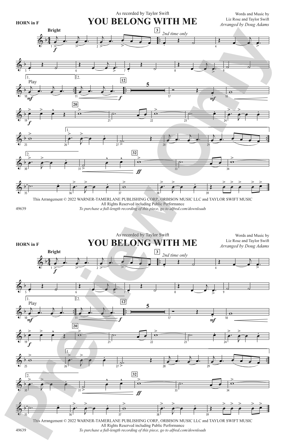 You Belong with Me: 1st F Horn