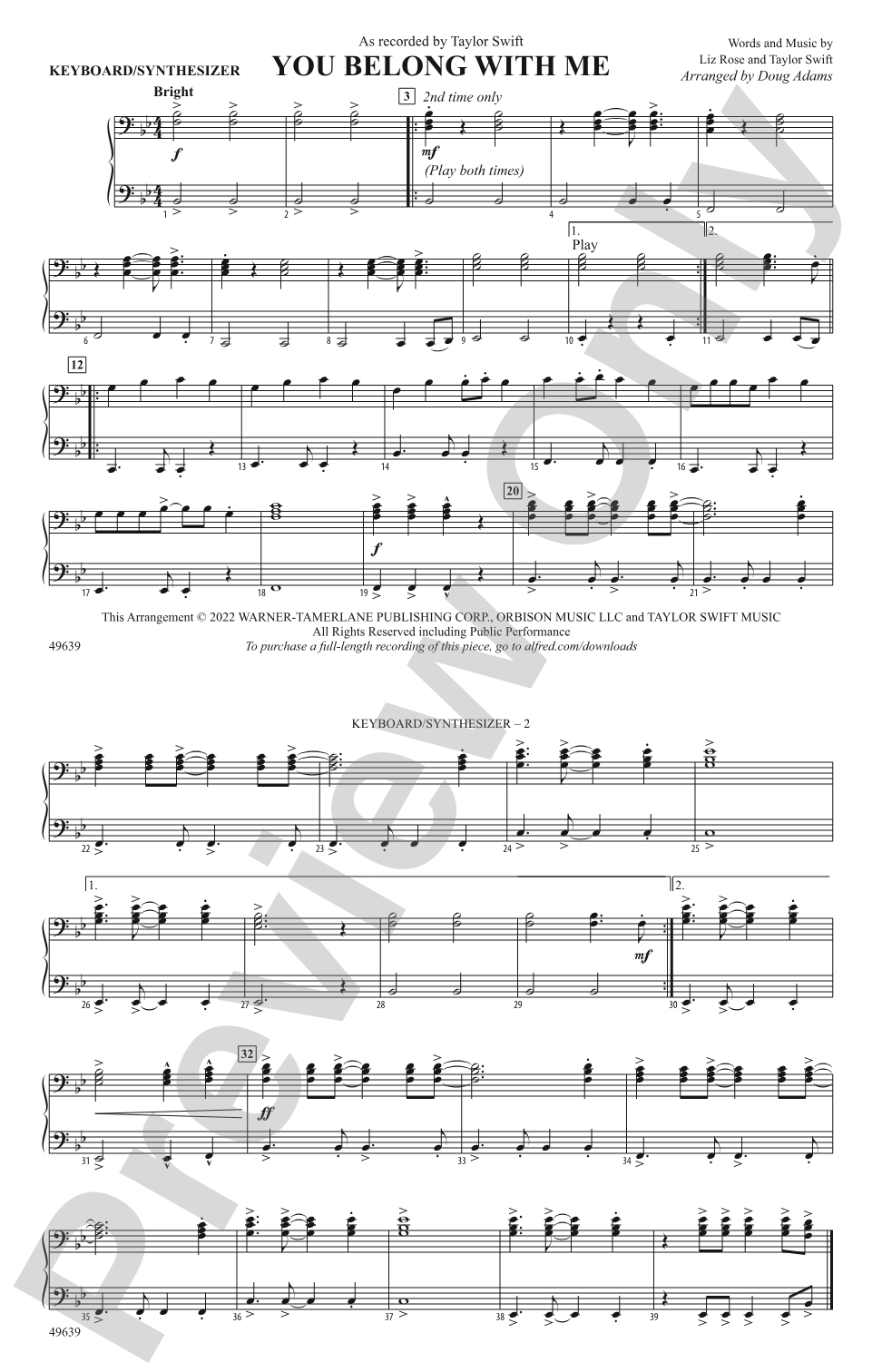 You Belong with Me: Piano Accompaniment