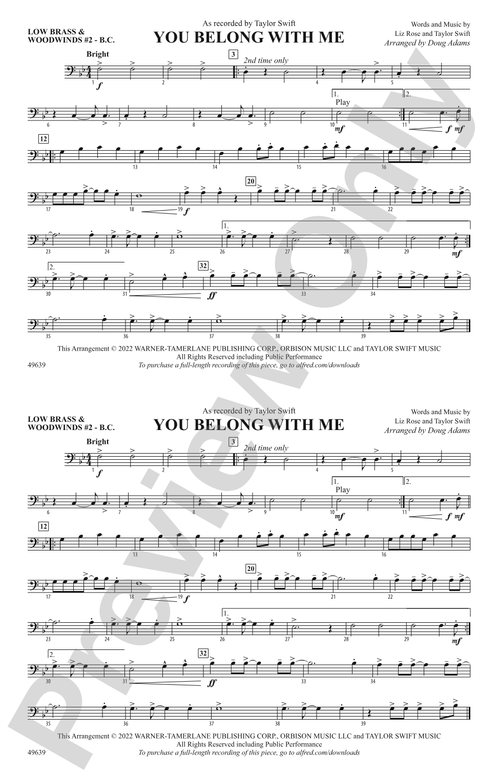You Belong with Me: Low Brass & Woodwinds #2 - Bass Clef