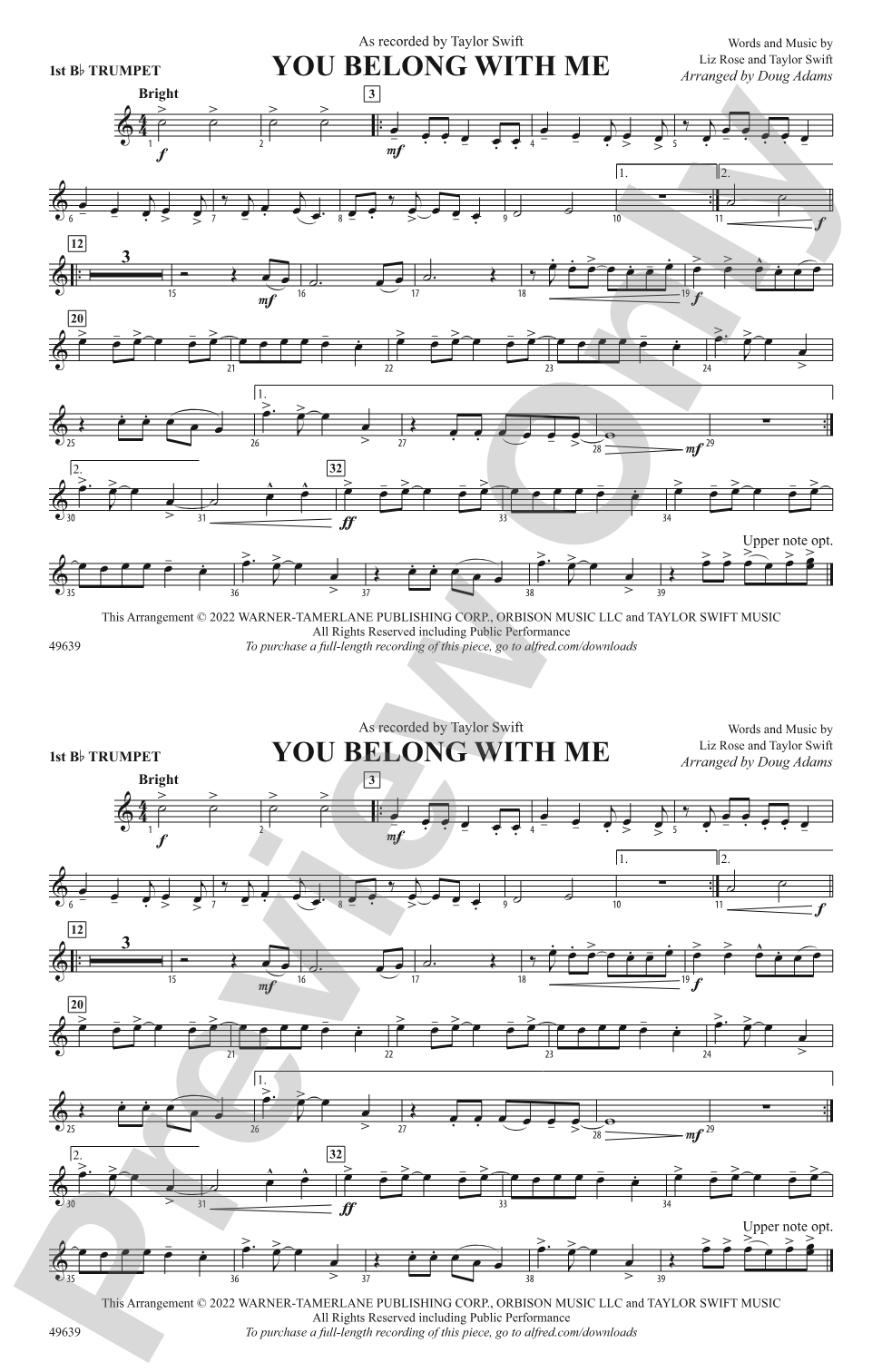 You Belong with Me: 1st B-flat Trumpet