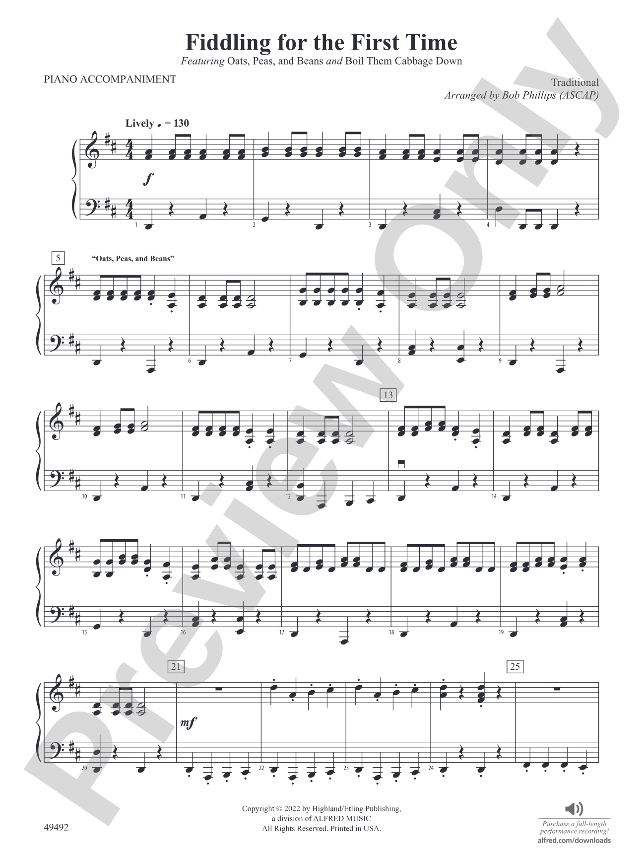 Fiddling for the First Time: Piano Accompaniment